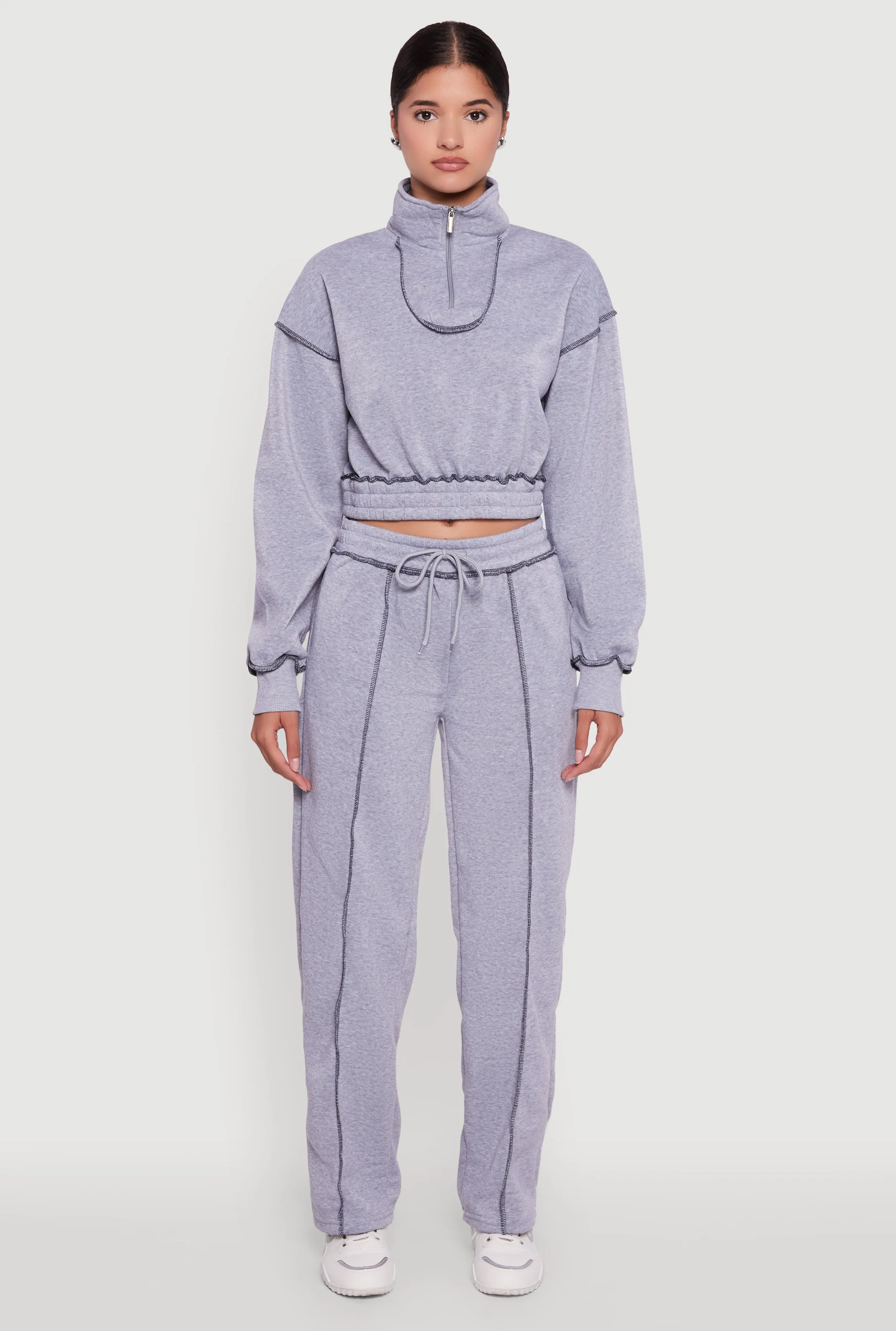 Mock Neck Half Zip Cropped Pullover Sweatshirt sold by Rainbow product image thumbnail 3