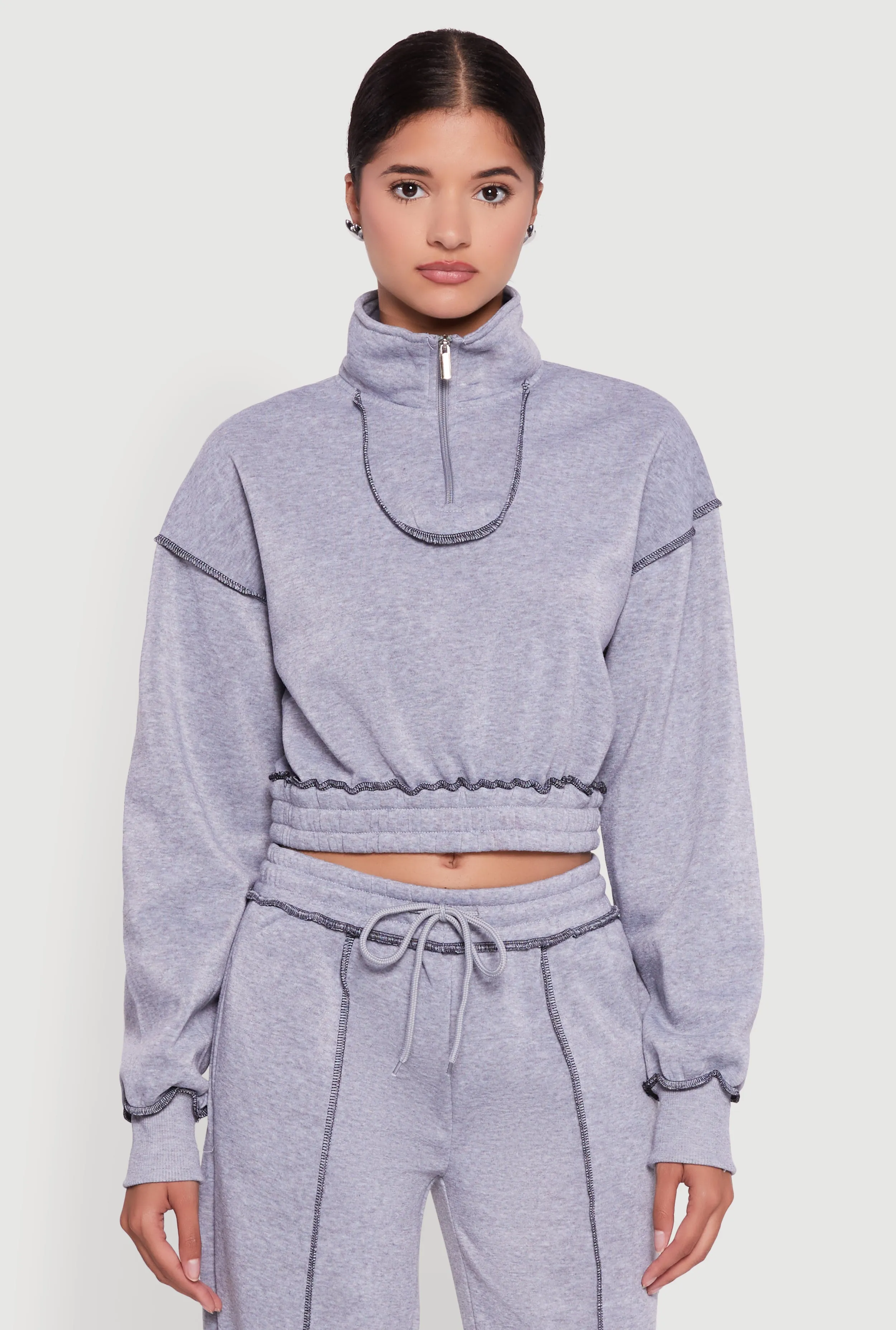 Mock Neck Half Zip Cropped Pullover Sweatshirt sold by Rainbow