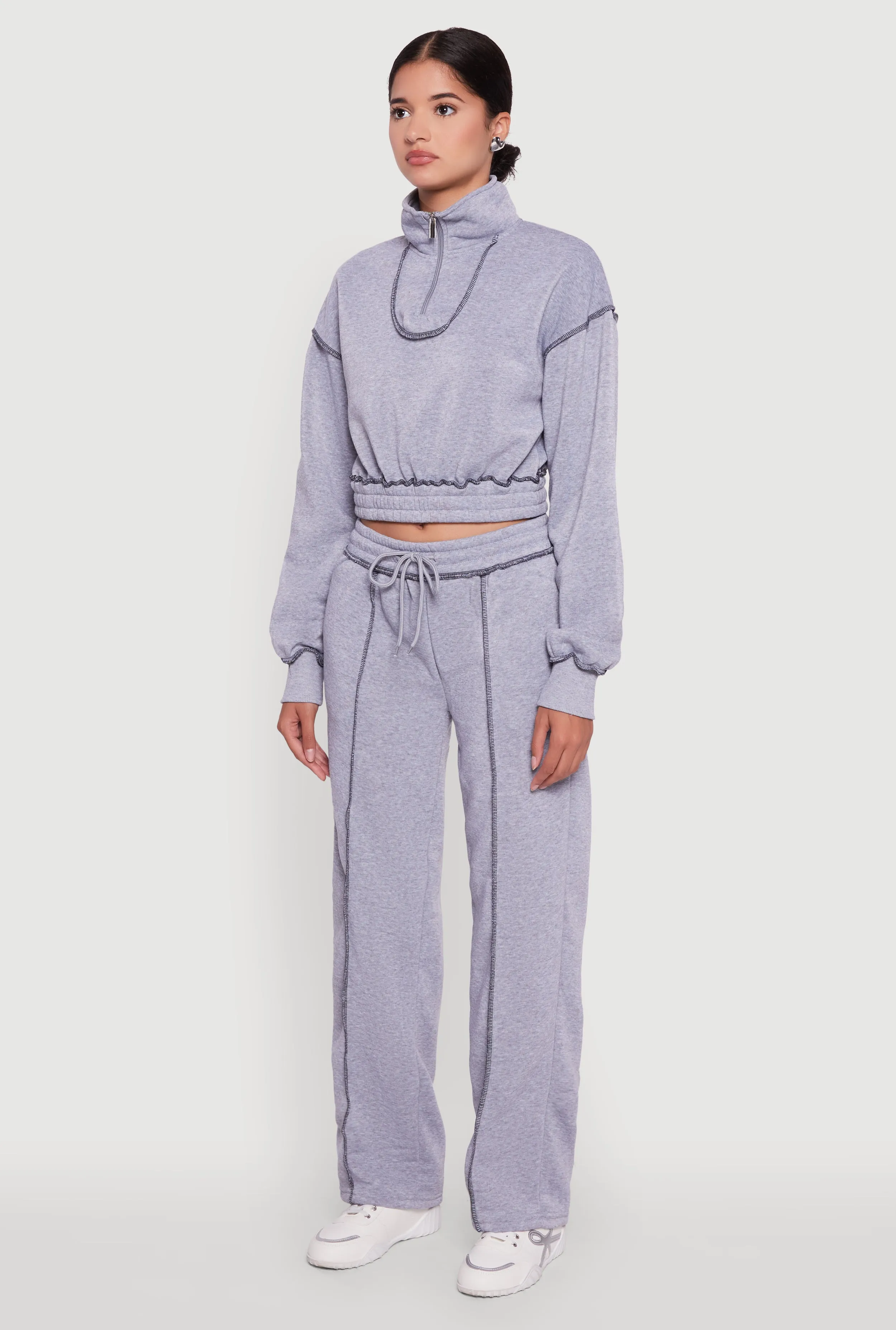 Mock Neck Half Zip Cropped Pullover Sweatshirt sold by Rainbow product image thumbnail 5