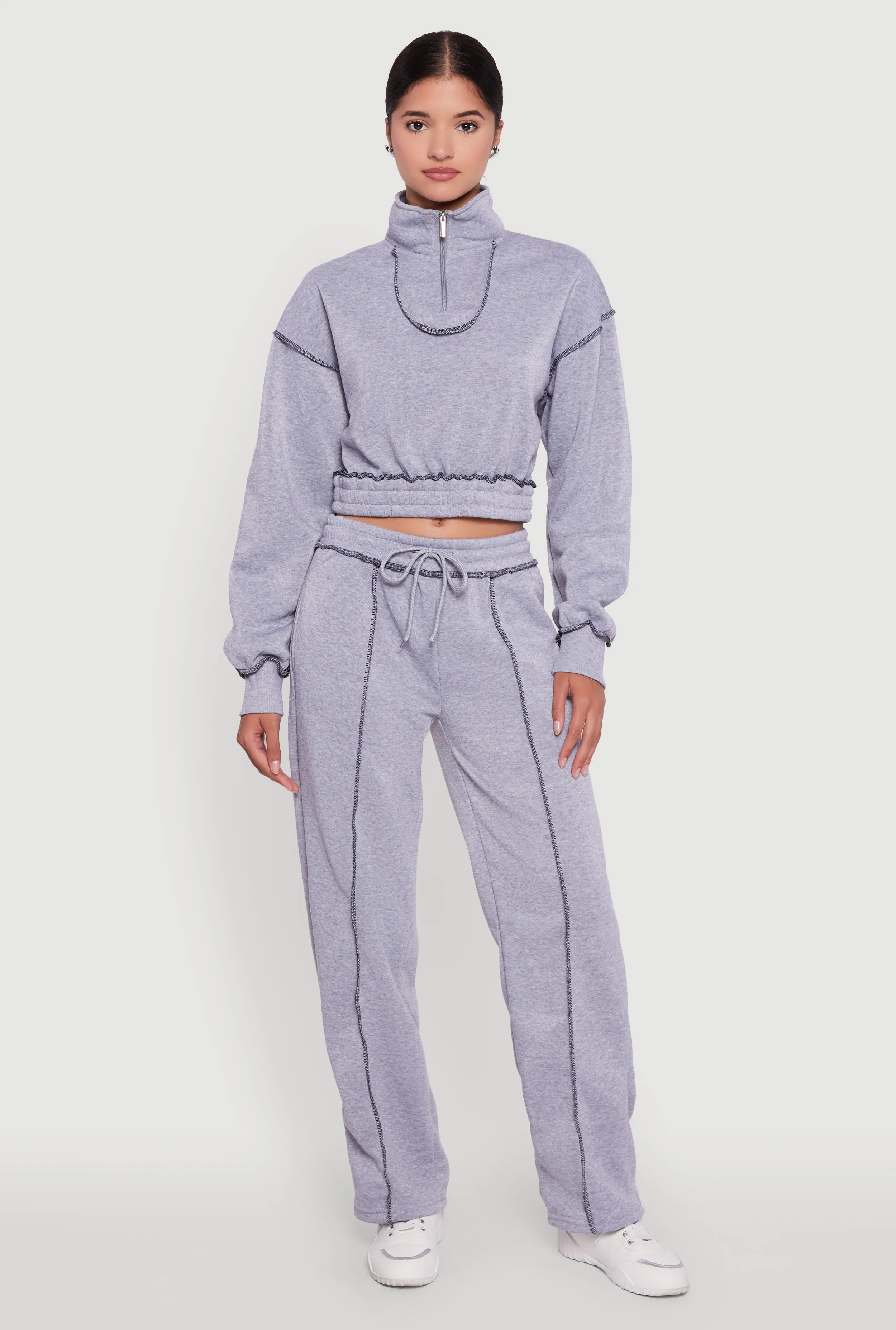 Mock Neck Half Zip Cropped Pullover Sweatshirt sold by Rainbow product image thumbnail 2