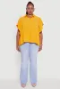 Plus Size Crepe Knit Button Front Peplum Blouse sold by Rainbow