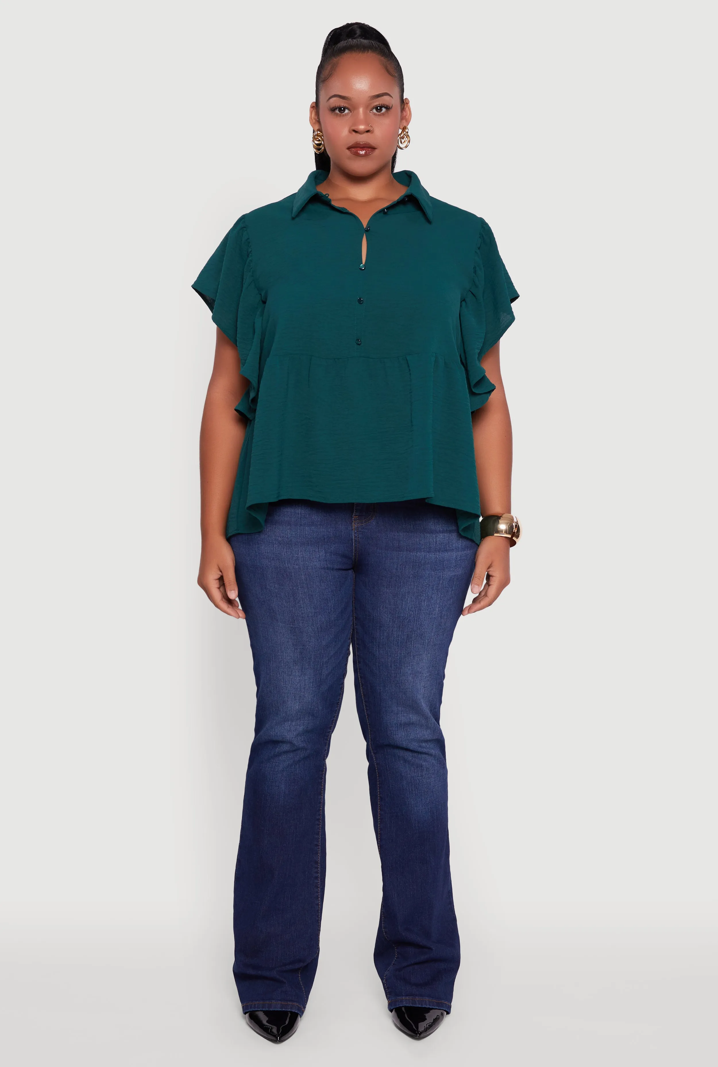 Plus Size Crepe Knit Button Front Peplum Blouse sold by Rainbow product image thumbnail 3