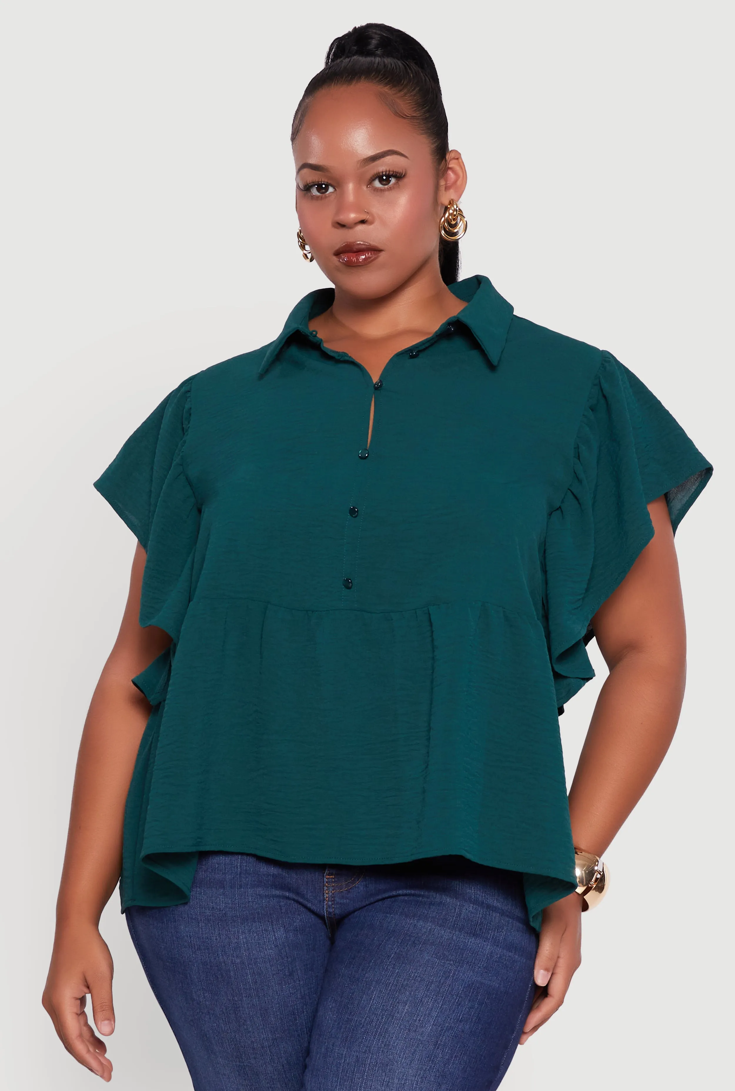 Plus Size Crepe Knit Button Front Peplum Blouse sold by Rainbow product image thumbnail 2