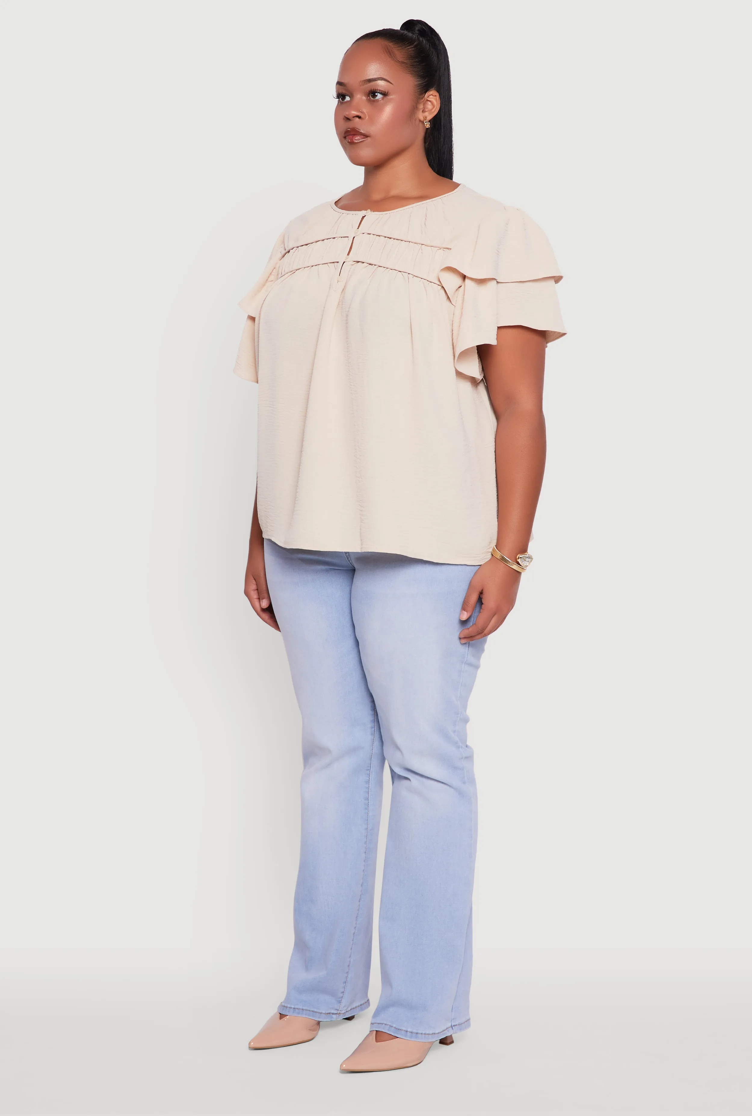 Trendy Plus Size Crepe Knit Peasant Blouse sold by Rainbow product image thumbnail 5