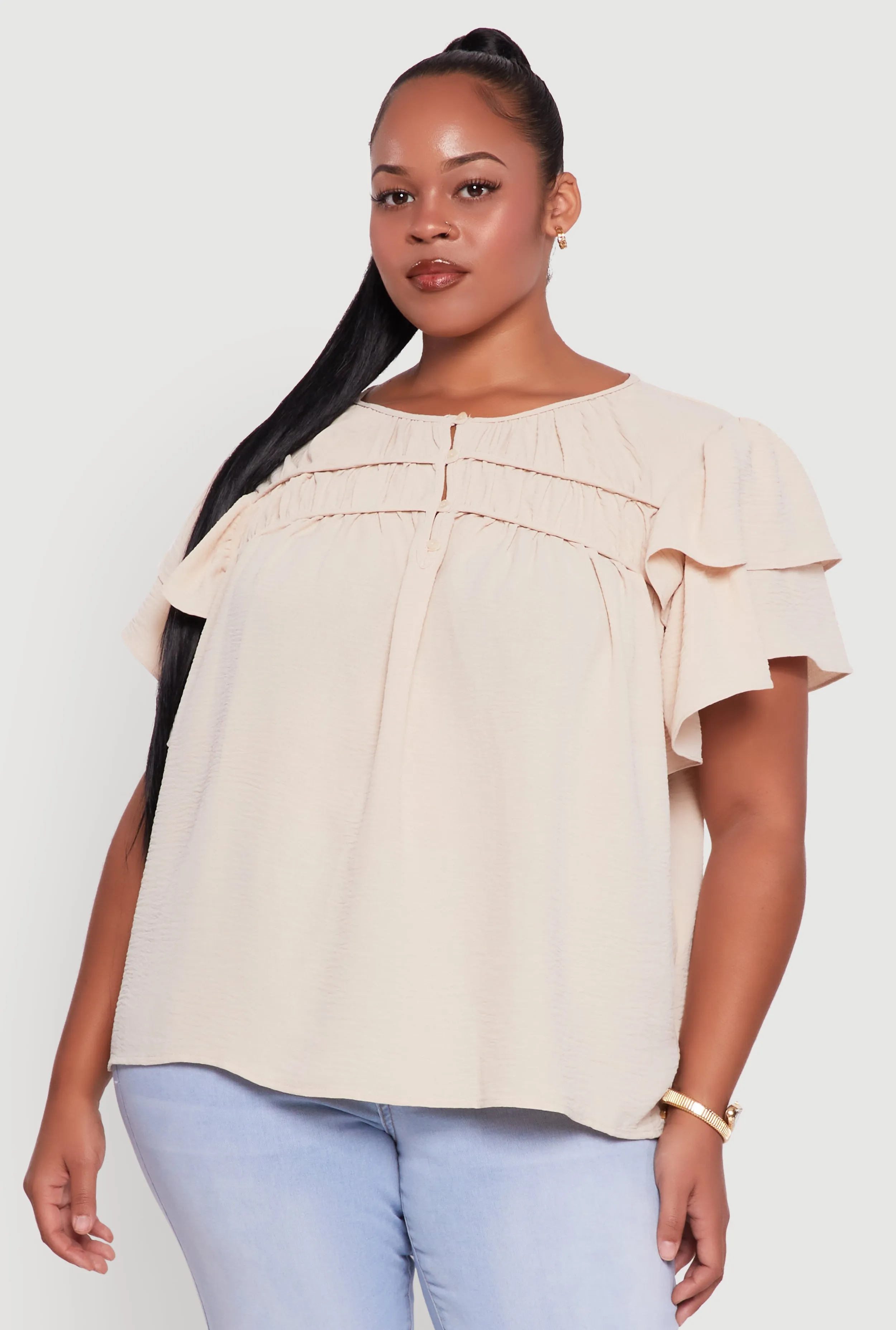 Trendy Plus Size Crepe Knit Peasant Blouse sold by Rainbow product image thumbnail 2