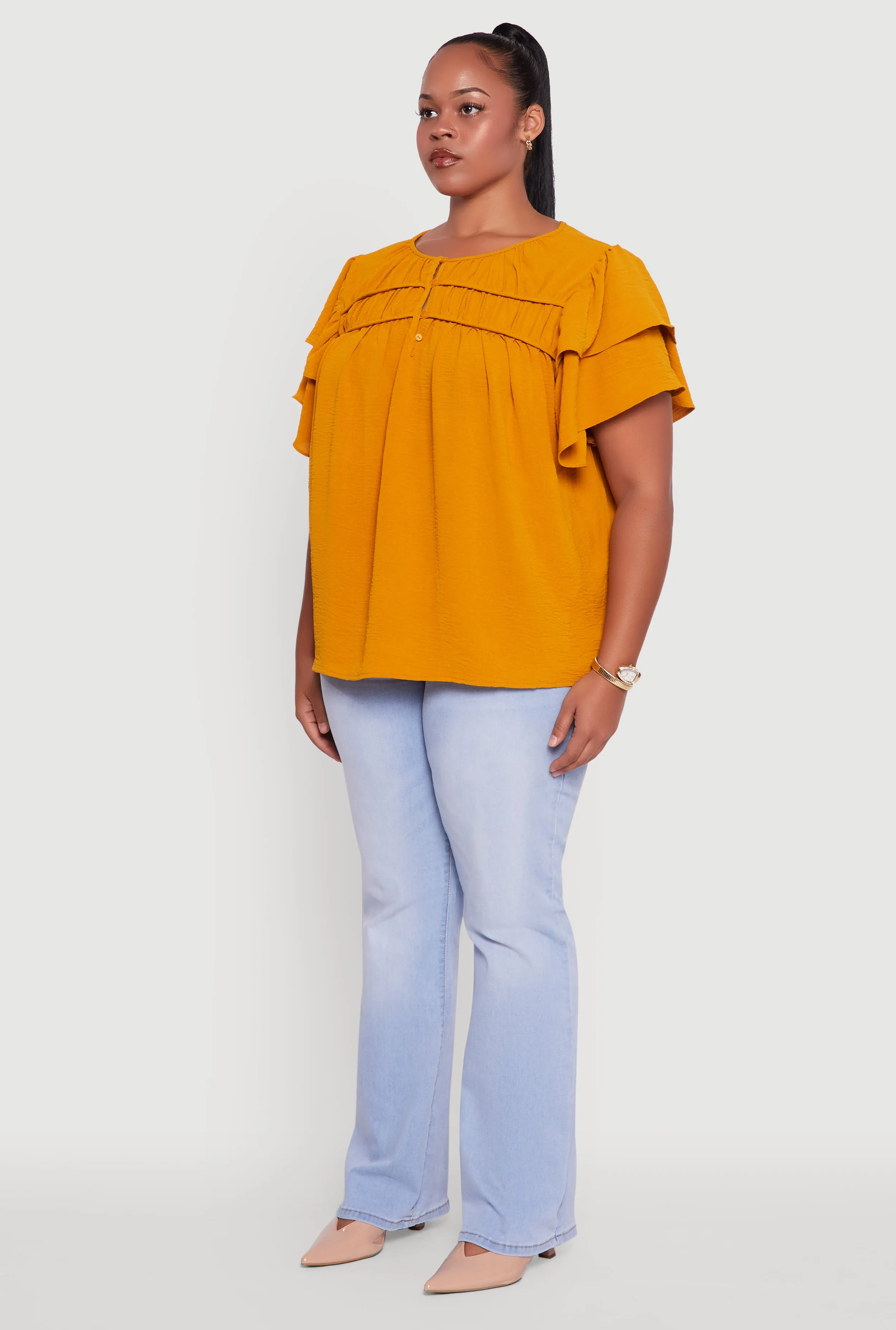 Trendy Plus Size Crepe Knit Peasant Blouse sold by Rainbow product image thumbnail 5