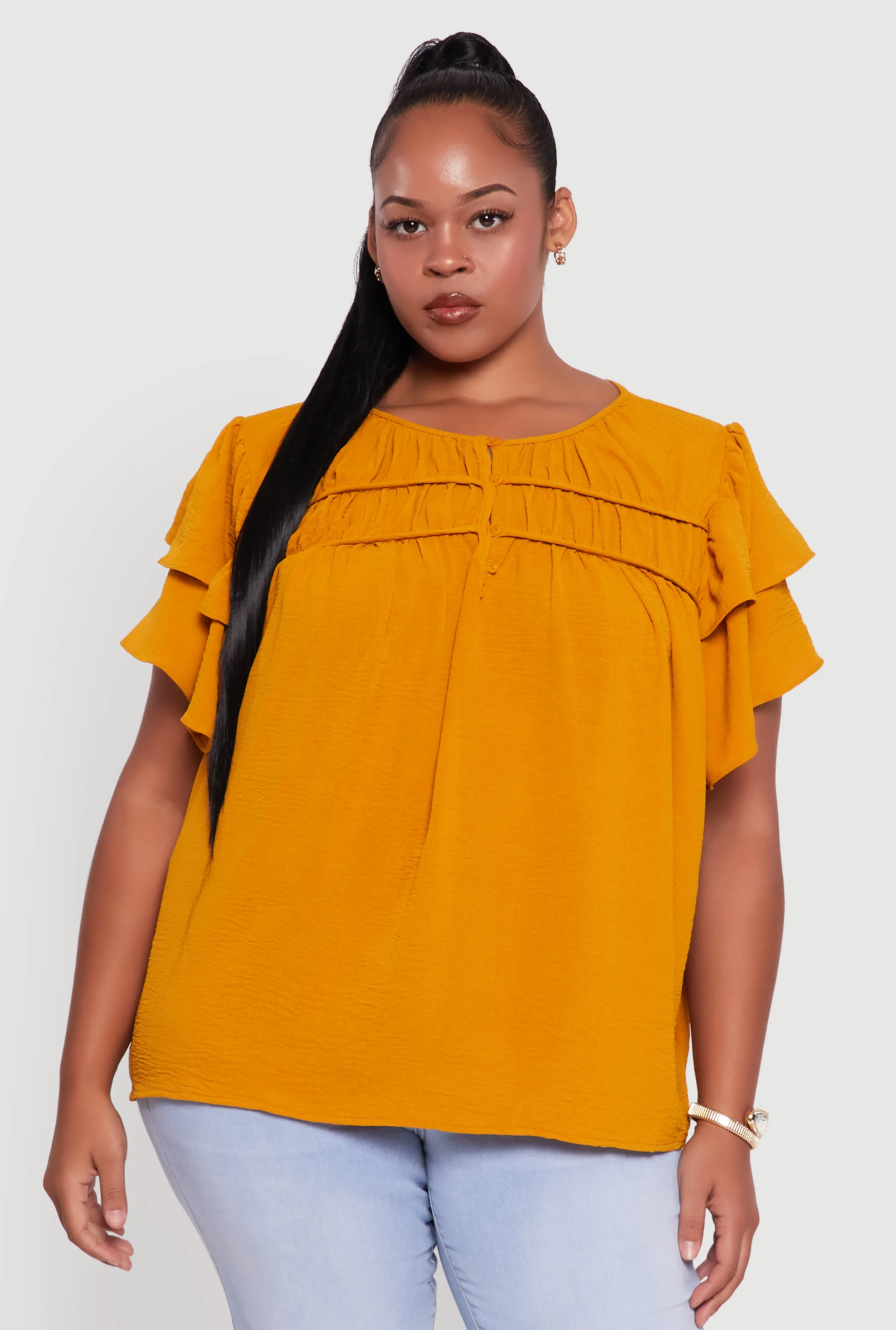 Trendy Plus Size Crepe Knit Peasant Blouse sold by Rainbow product image thumbnail 2