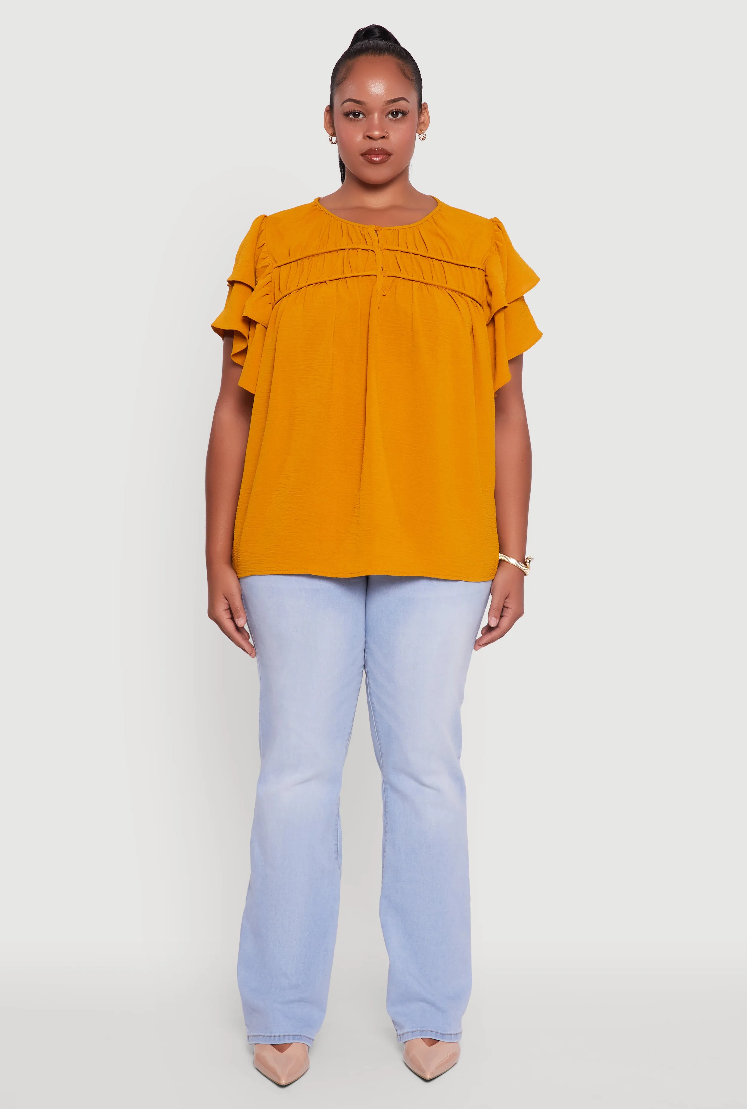 Trendy Plus Size Crepe Knit Peasant Blouse sold by Rainbow product image thumbnail 3
