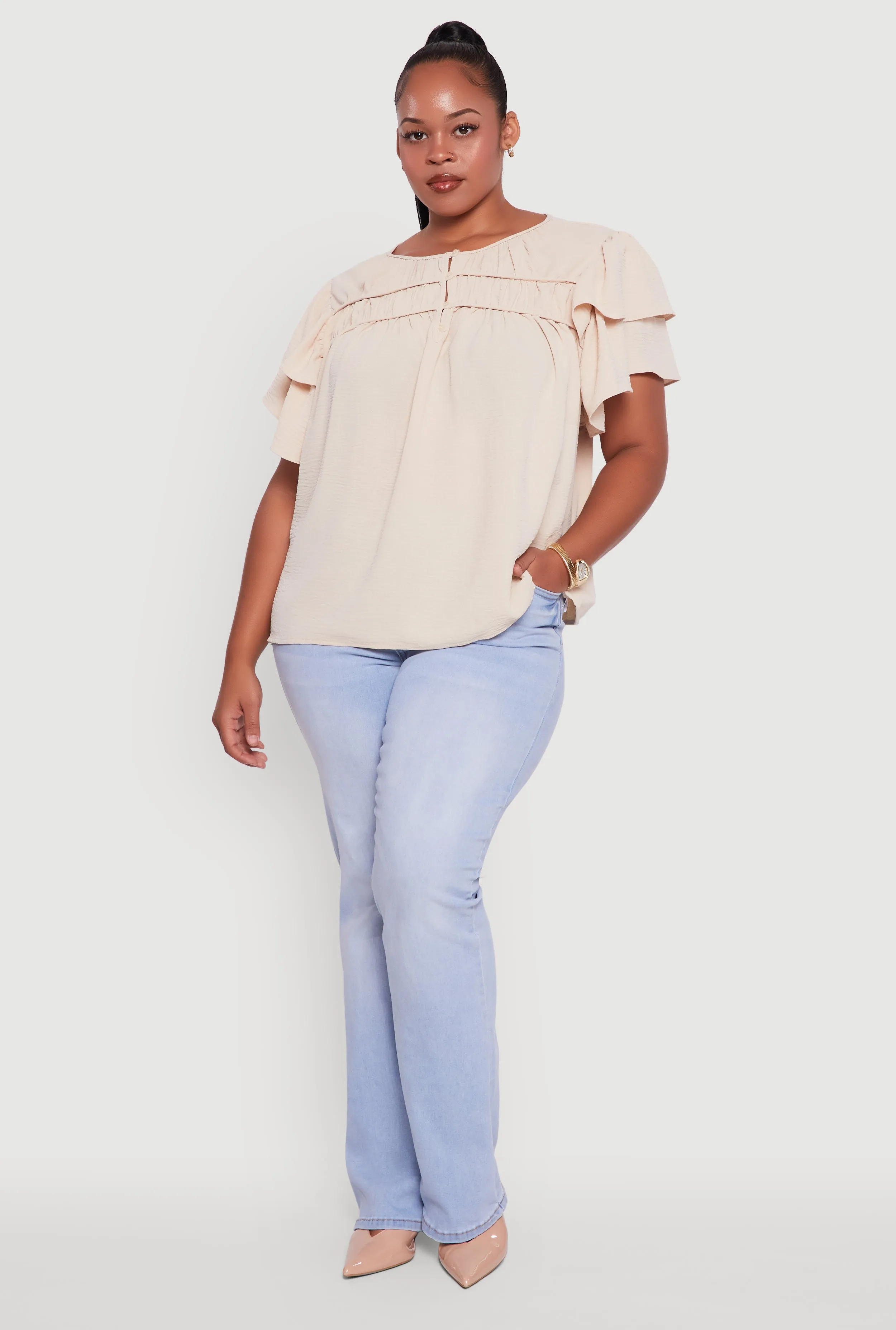 Trendy Plus Size Crepe Knit Peasant Blouse sold by Rainbow product image thumbnail 2
