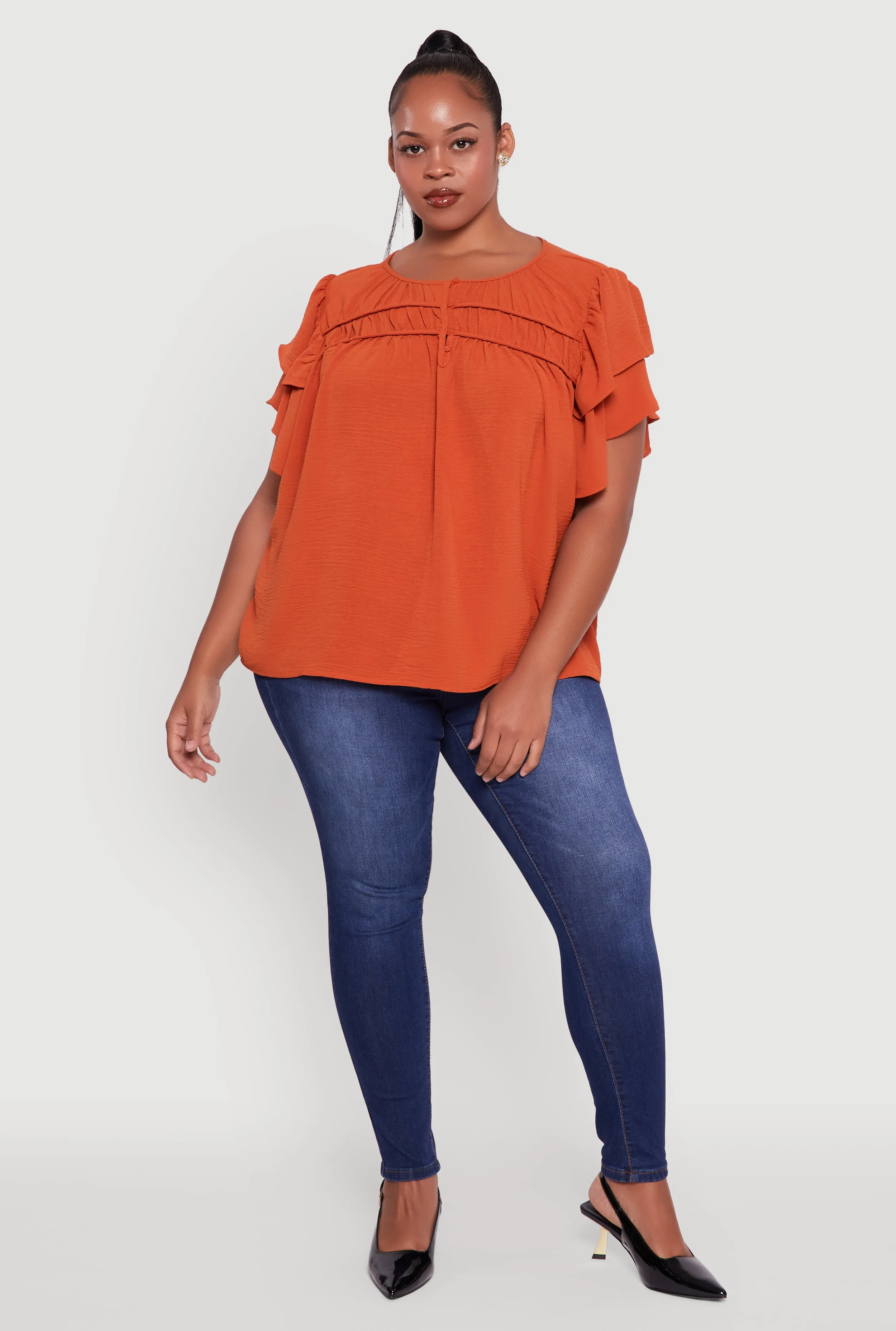 Trendy Plus Size Crepe Knit Peasant Blouse sold by Rainbow product image thumbnail 5