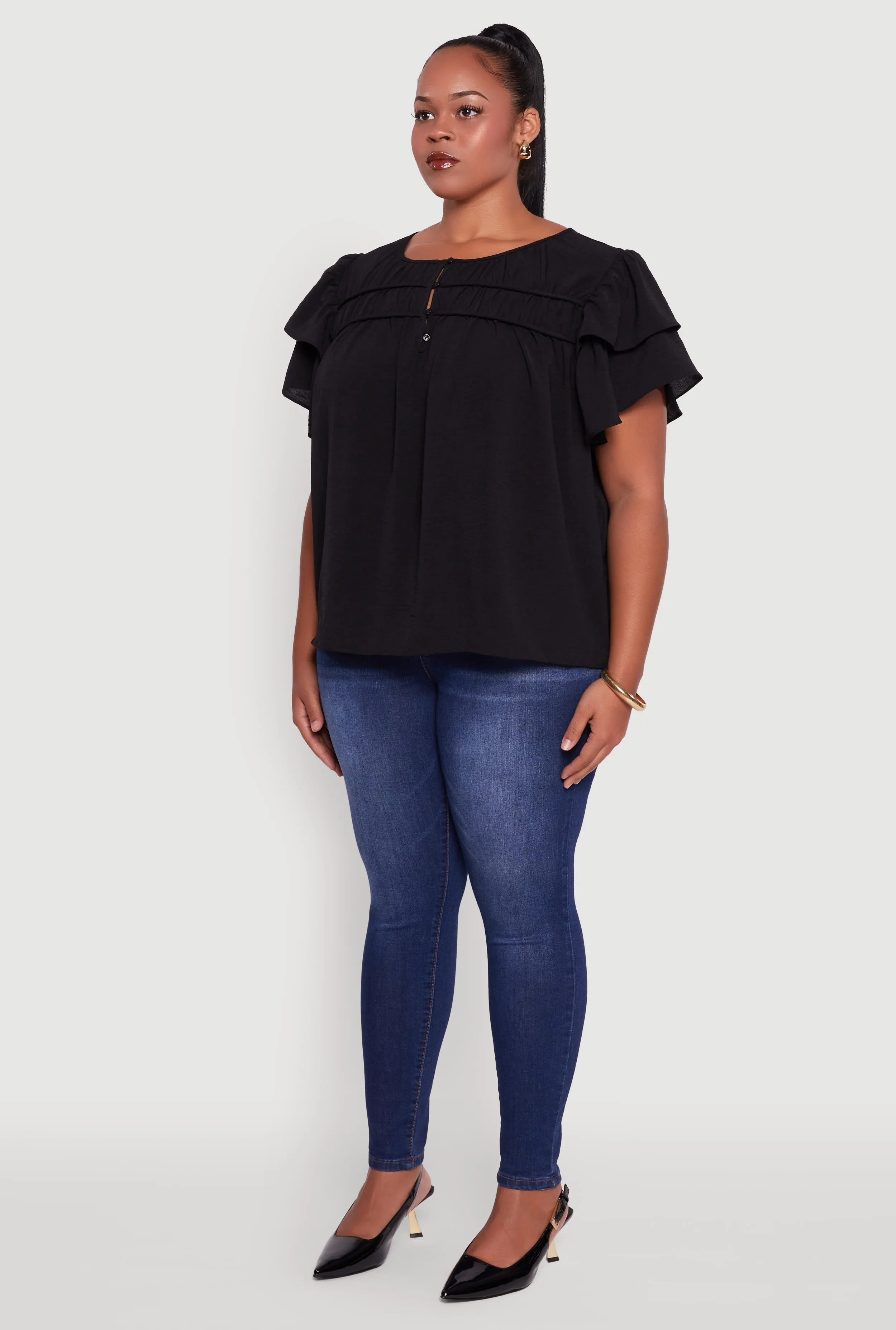 Trendy Plus Size Crepe Knit Peasant Blouse sold by Rainbow product image thumbnail 5