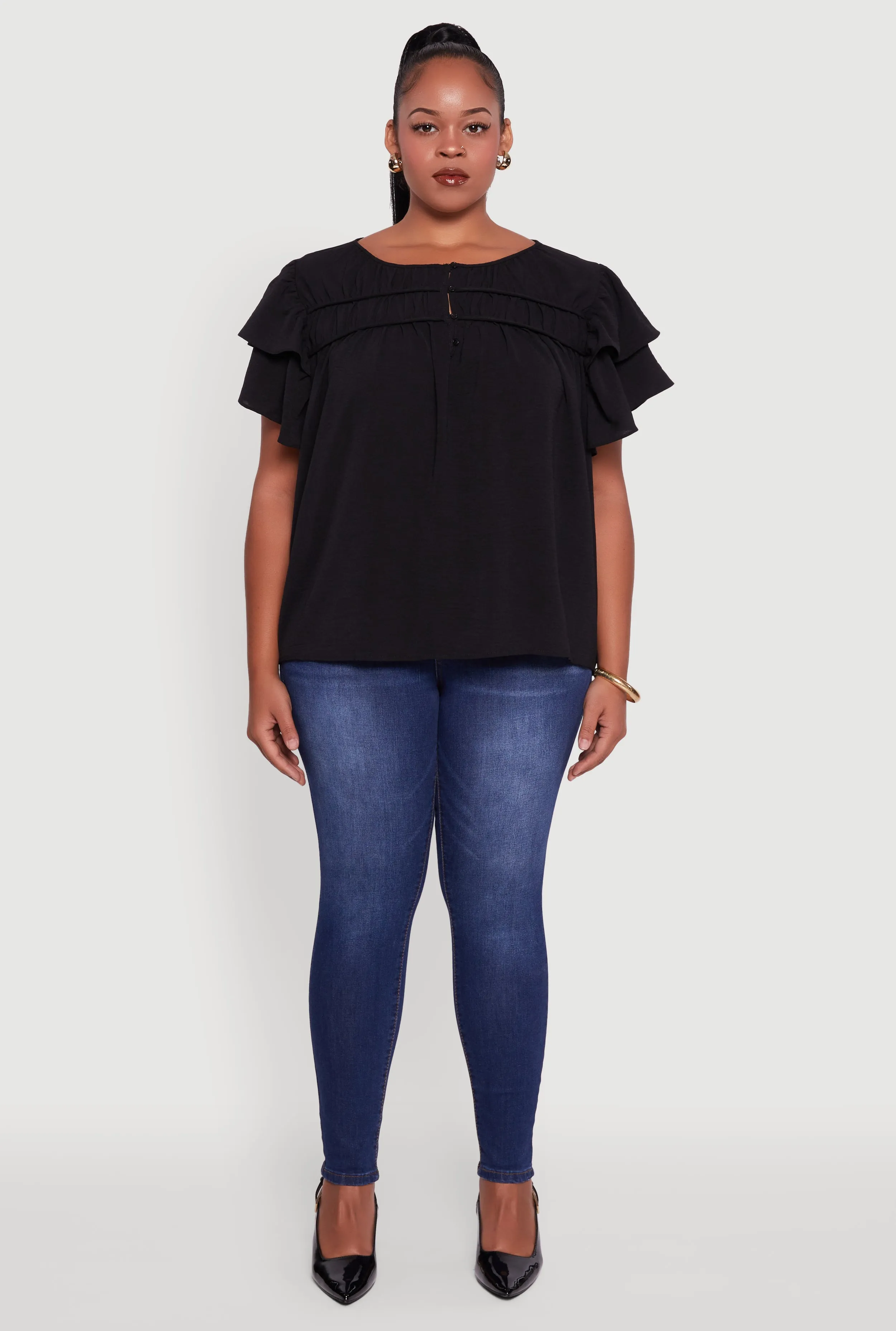 Trendy Plus Size Crepe Knit Peasant Blouse sold by Rainbow product image thumbnail 3