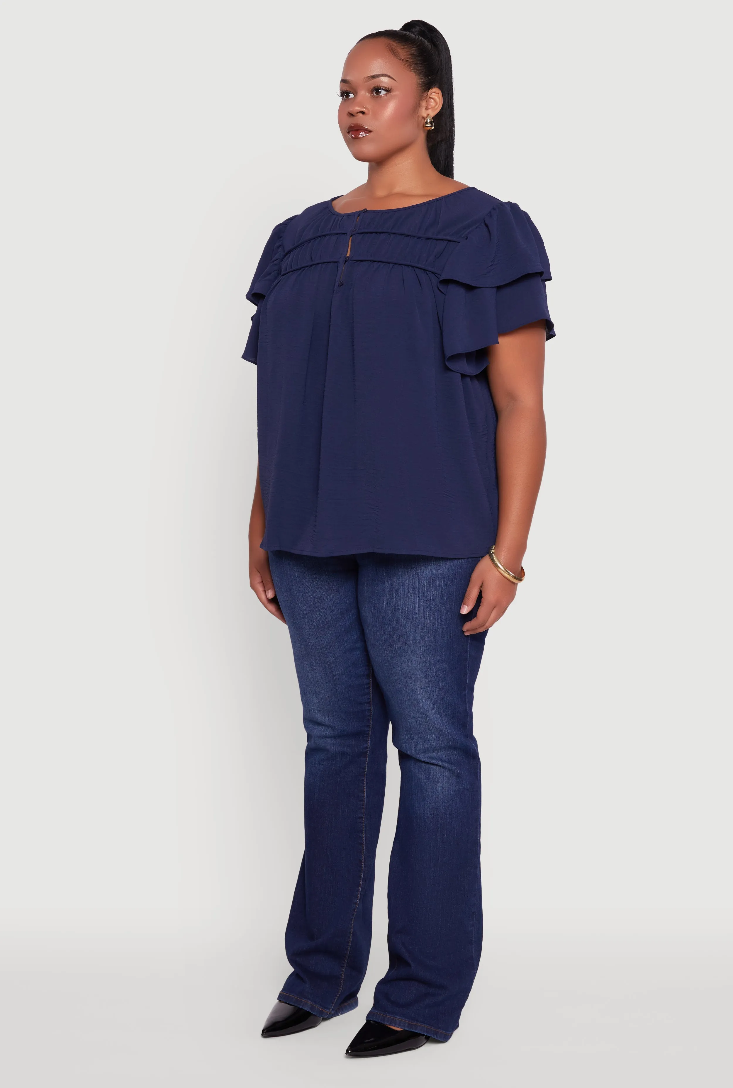 Trendy Plus Size Crepe Knit Peasant Blouse sold by Rainbow product image thumbnail 5