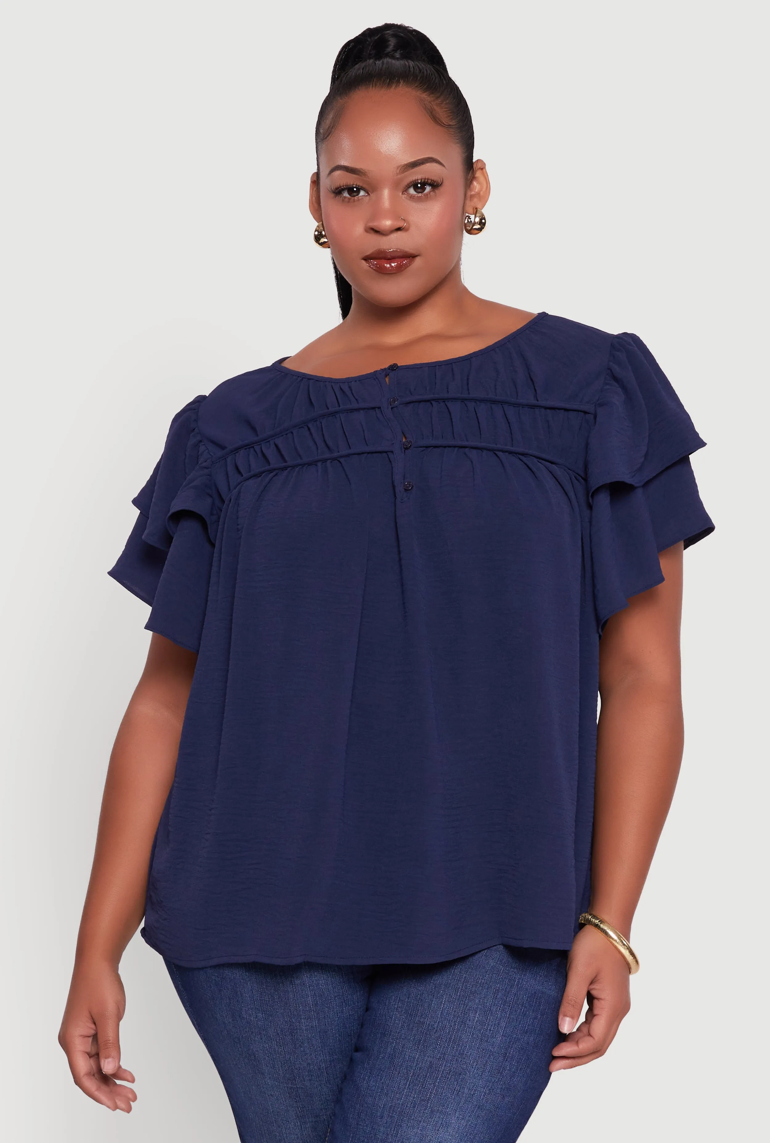 Trendy Plus Size Crepe Knit Peasant Blouse sold by Rainbow product image thumbnail 2