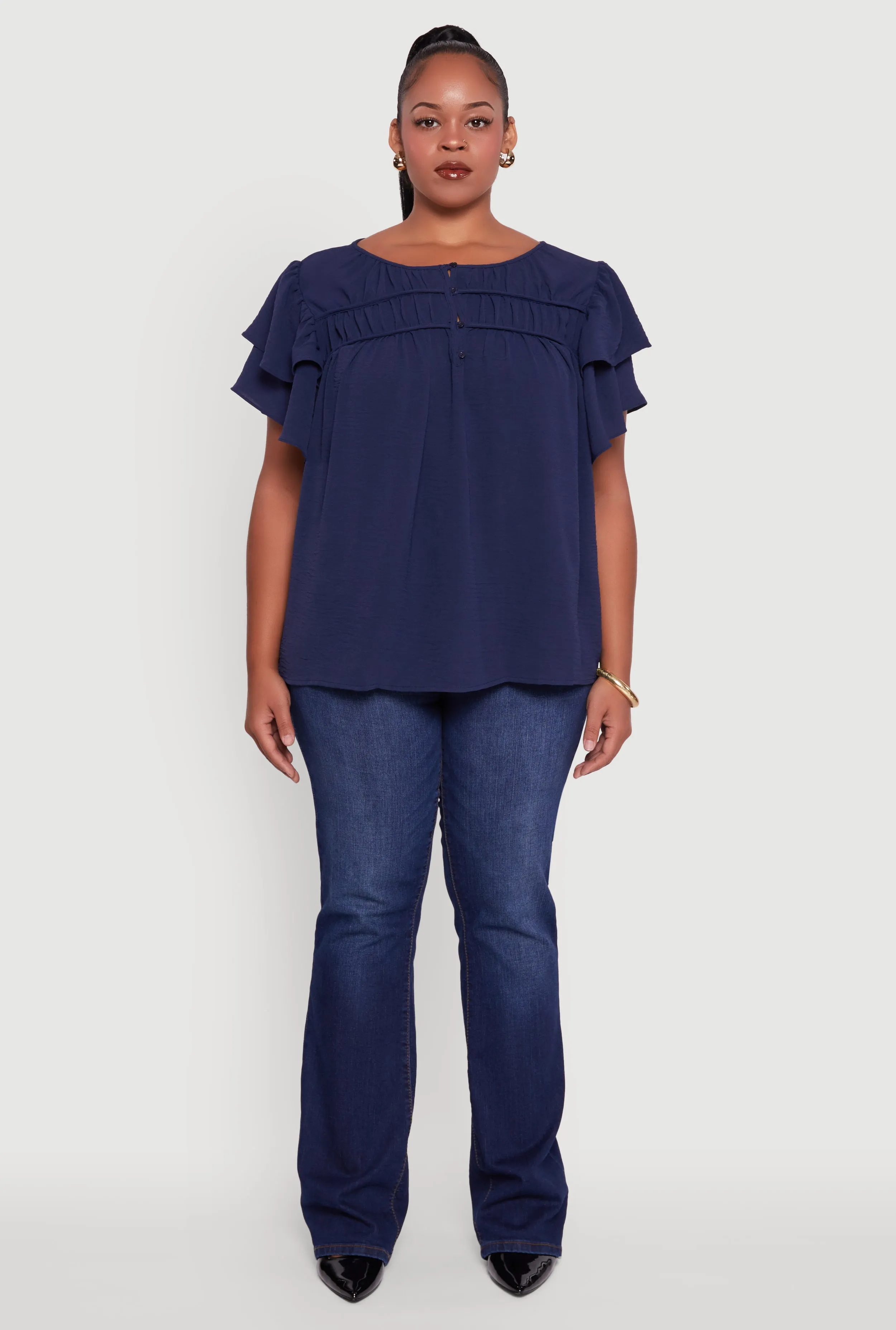 Trendy Plus Size Crepe Knit Peasant Blouse sold by Rainbow product image thumbnail 3