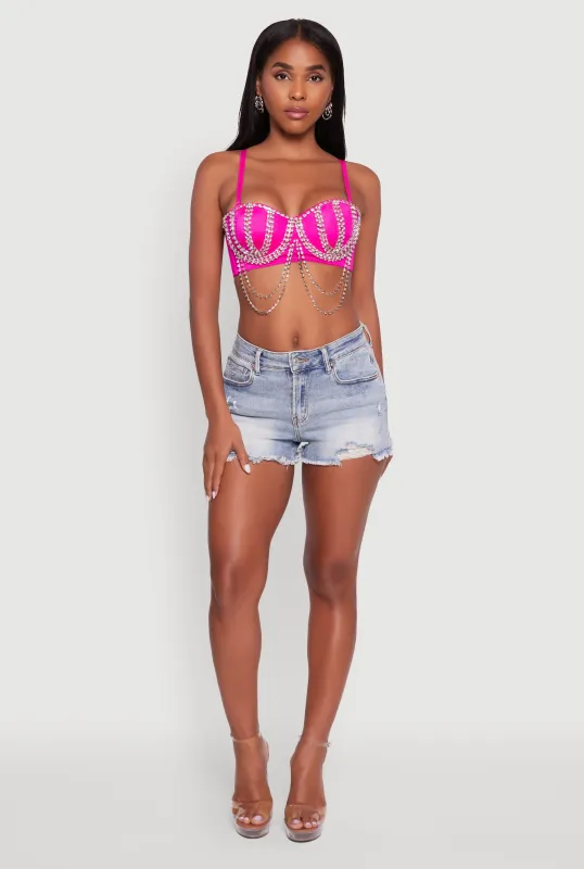 Metallic Rhinestone Fringe Bustier Crop Top sold by Rainbow