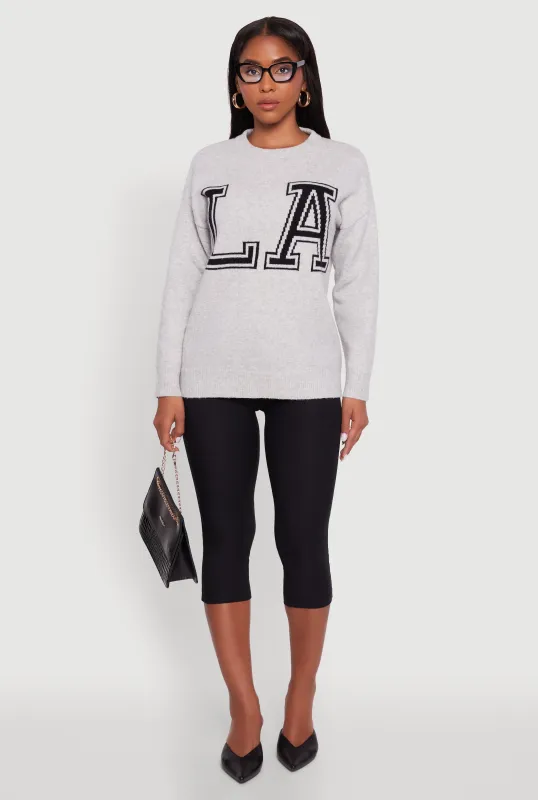 Brushed Knit Los Angeles Graphic Print Sweater sold by Rainbow
