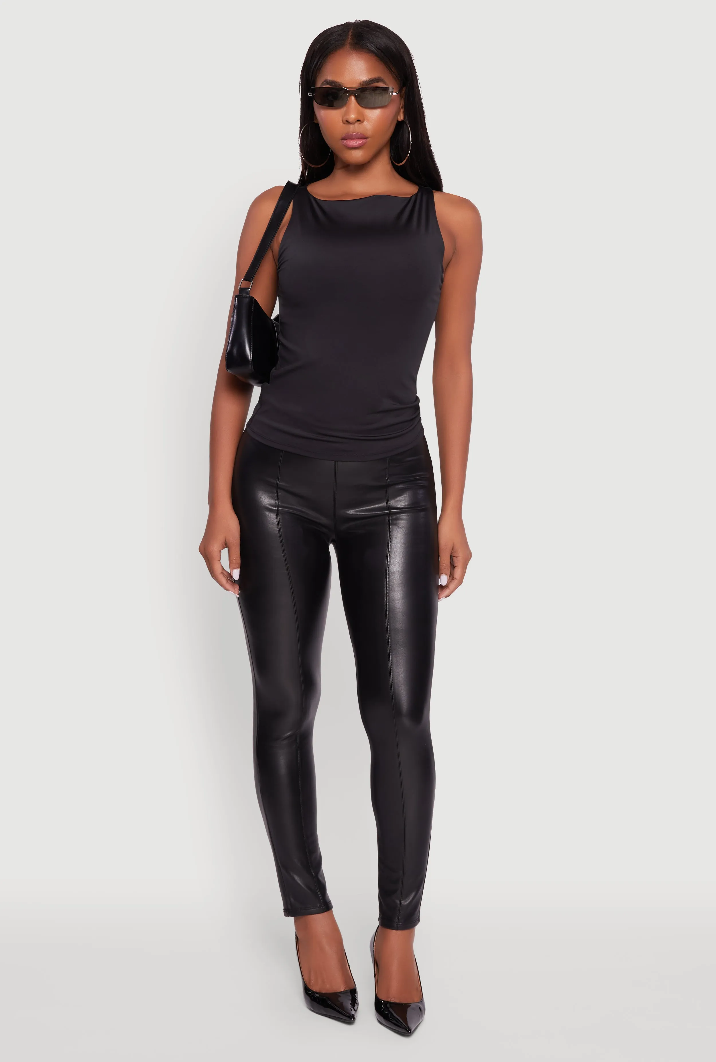 Faux Leather Fleece Lined Pintuck Leggings sold by Rainbow product image thumbnail 2