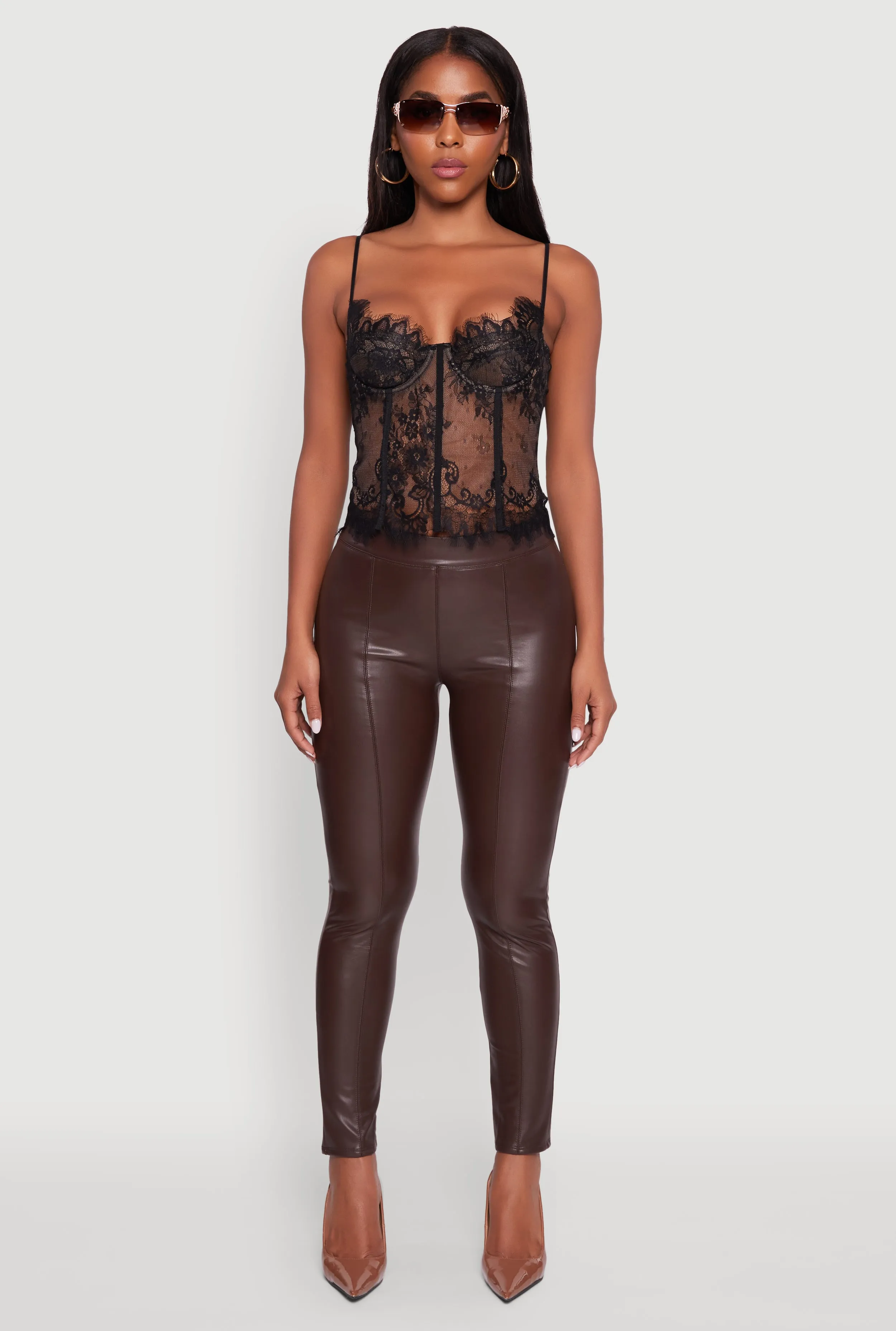 Faux Leather Fleece Lined Pintuck Leggings sold by Rainbow product image thumbnail 2