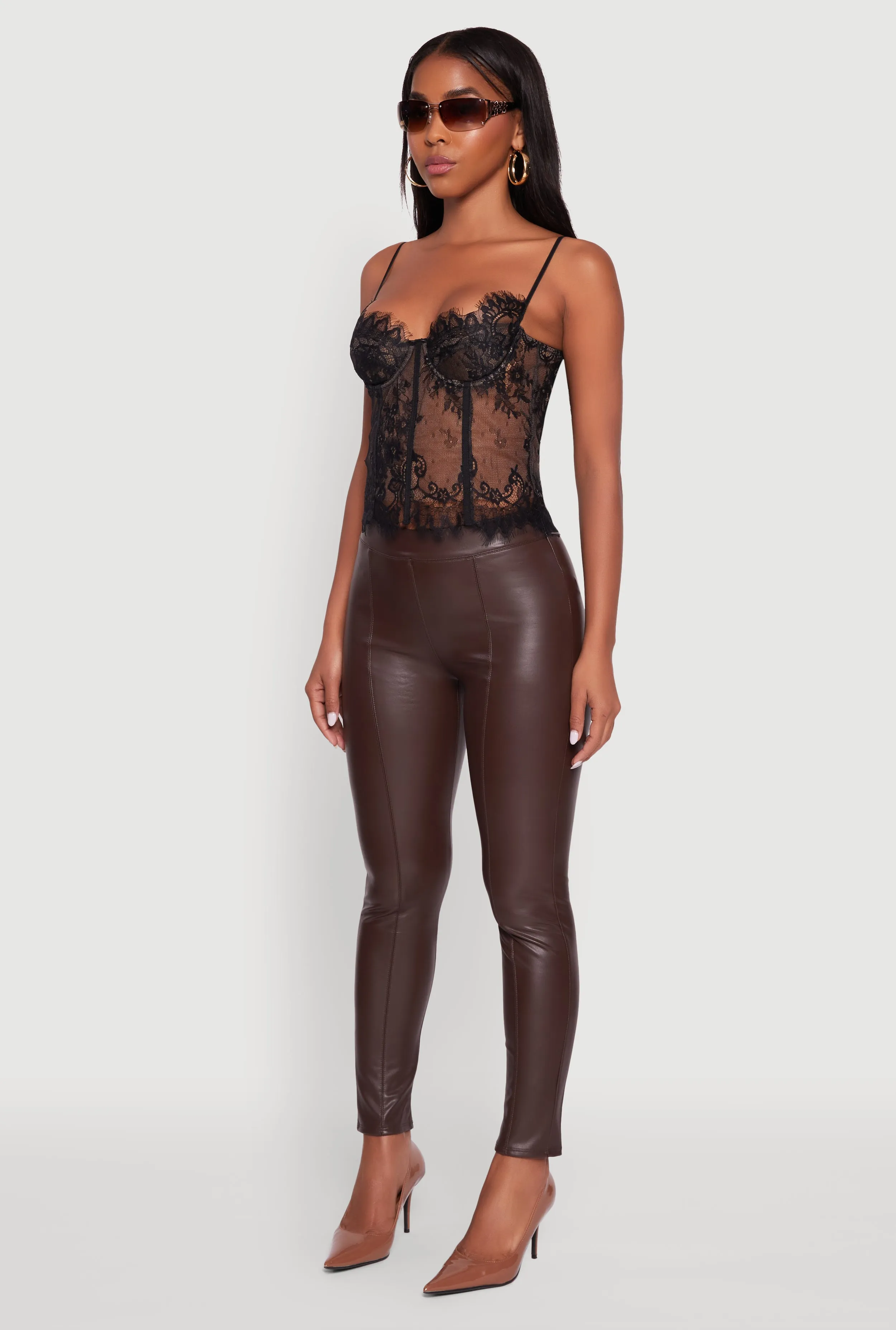 Faux Leather Fleece Lined Pintuck Leggings sold by Rainbow product image thumbnail 3