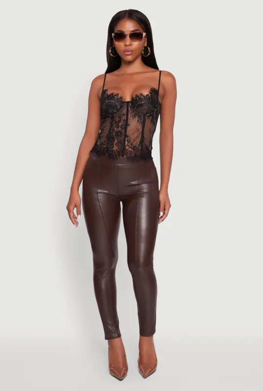 Faux Leather Fleece Lined Pintuck Leggings sold by Rainbow