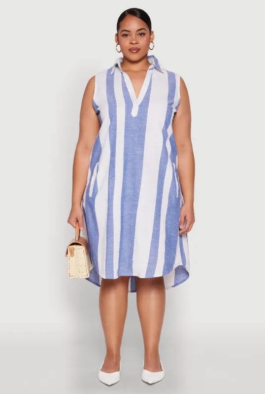 Plus Size Sleeveless Striped Shift Dress sold by Rainbow