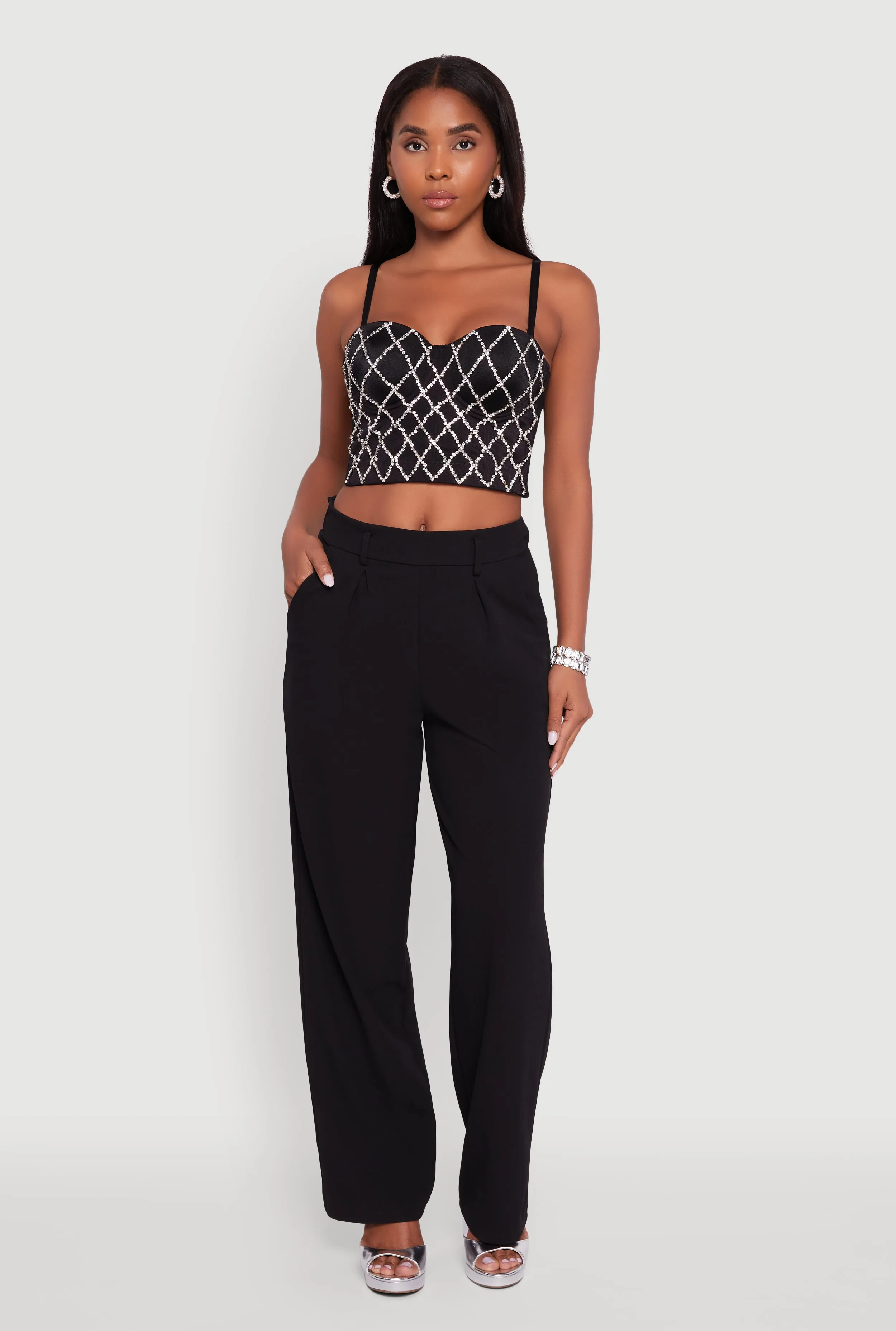 Rhinestone Embellished Bustier Crop Top sold by Rainbow