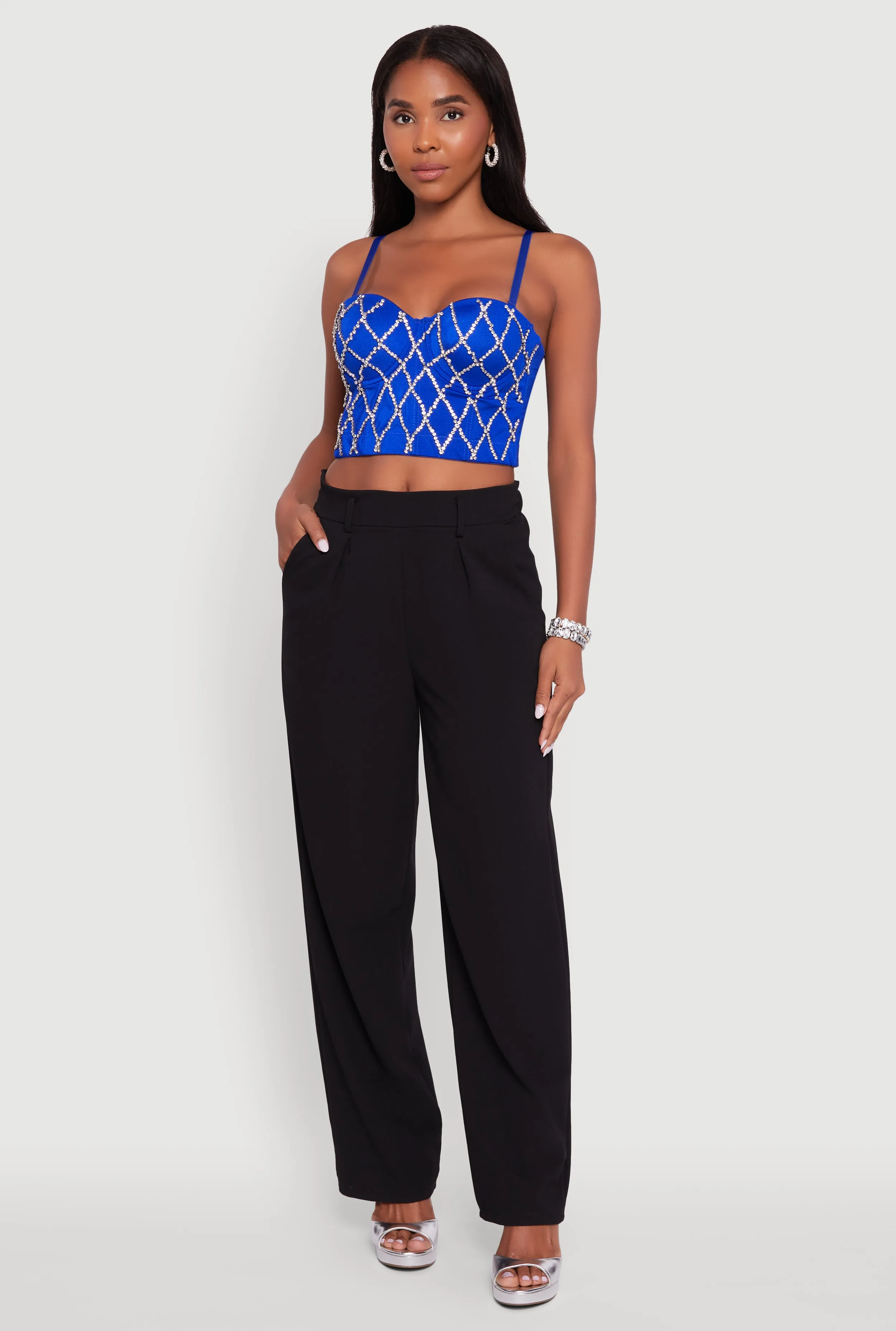 Rhinestone Embellished Bustier Crop Top sold by Rainbow