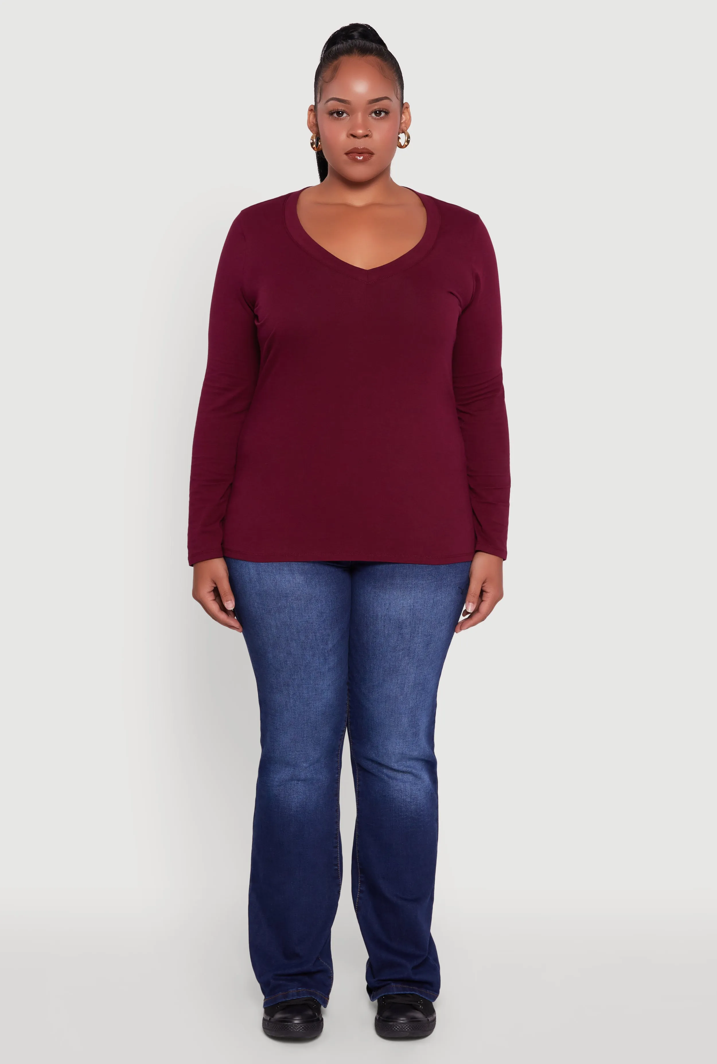Plus Size Long Sleeve V-Neck Tee sold by Rainbow product image thumbnail 3