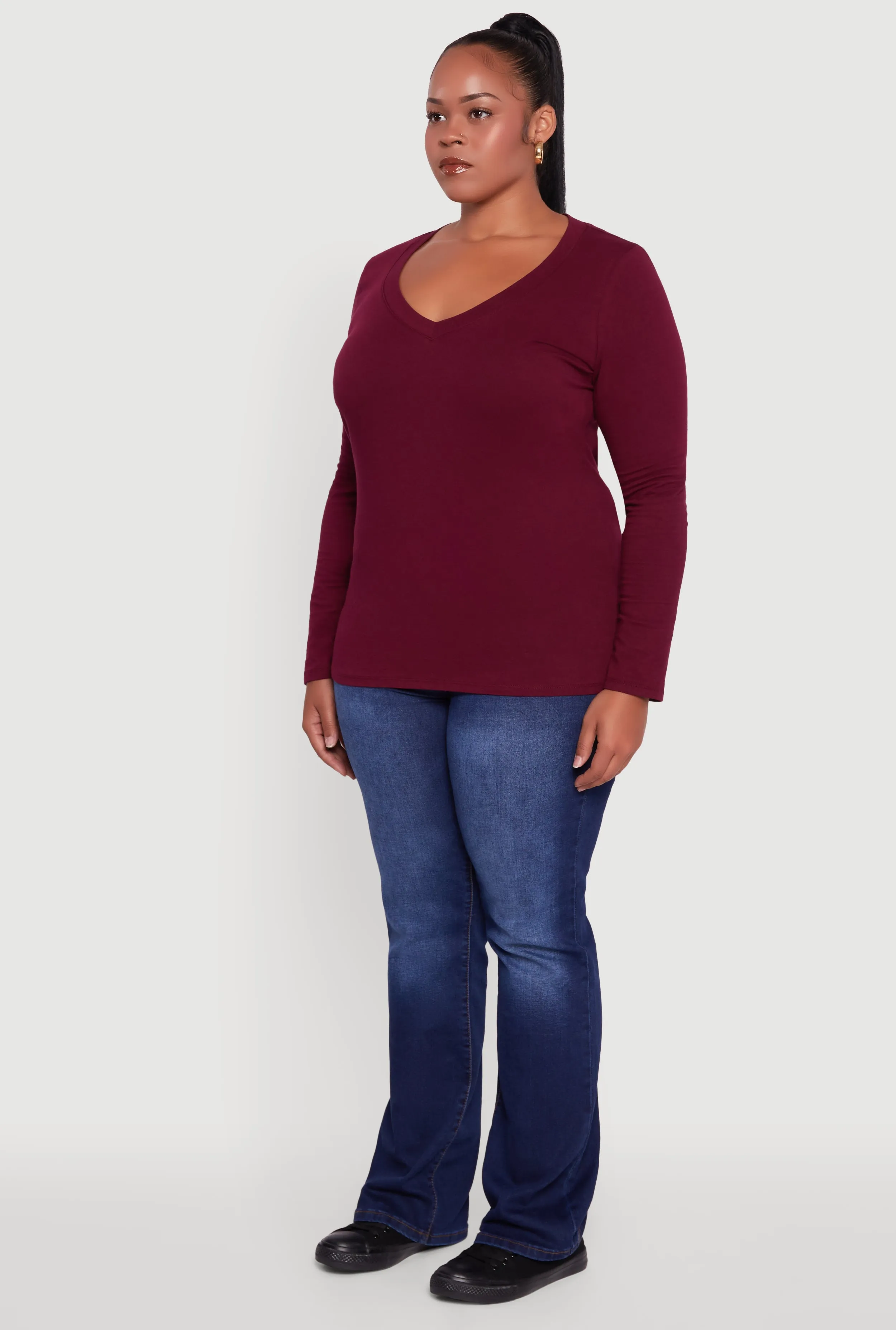 Plus Size Long Sleeve V-Neck Tee sold by Rainbow product image thumbnail 5