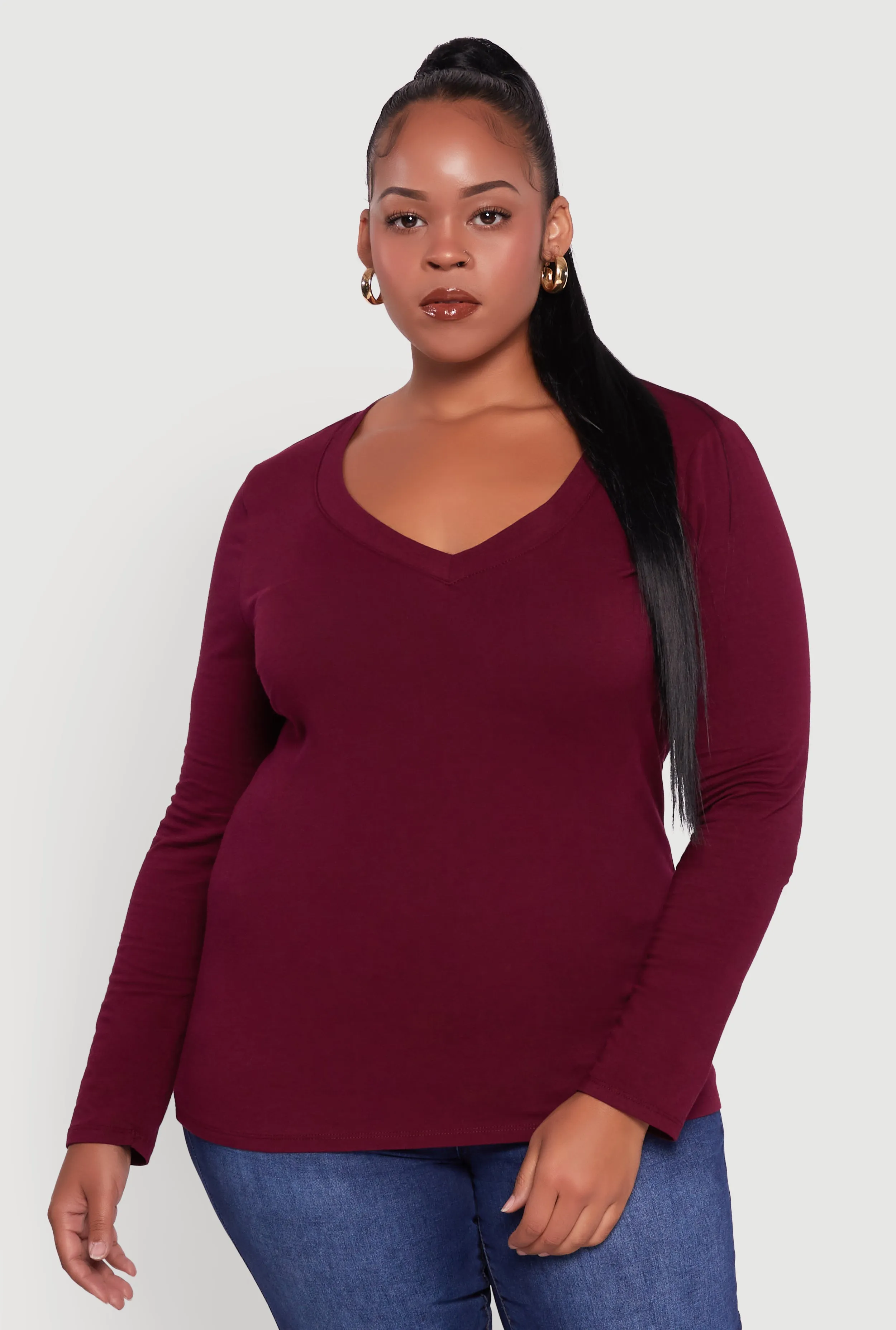 Plus Size Long Sleeve V-Neck Tee sold by Rainbow product image thumbnail 2