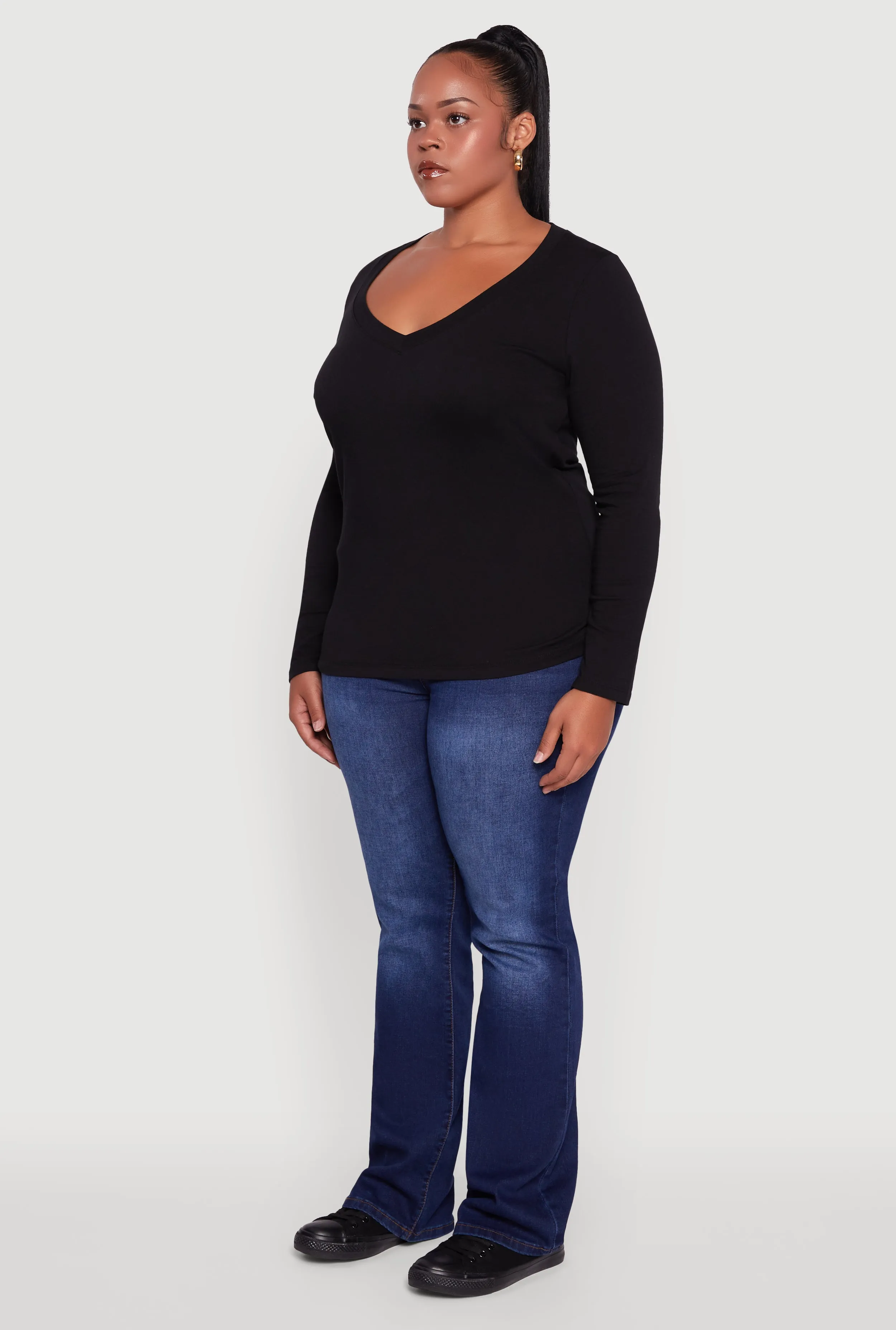 Plus Size Long Sleeve V-Neck Tee sold by Rainbow product image thumbnail 5