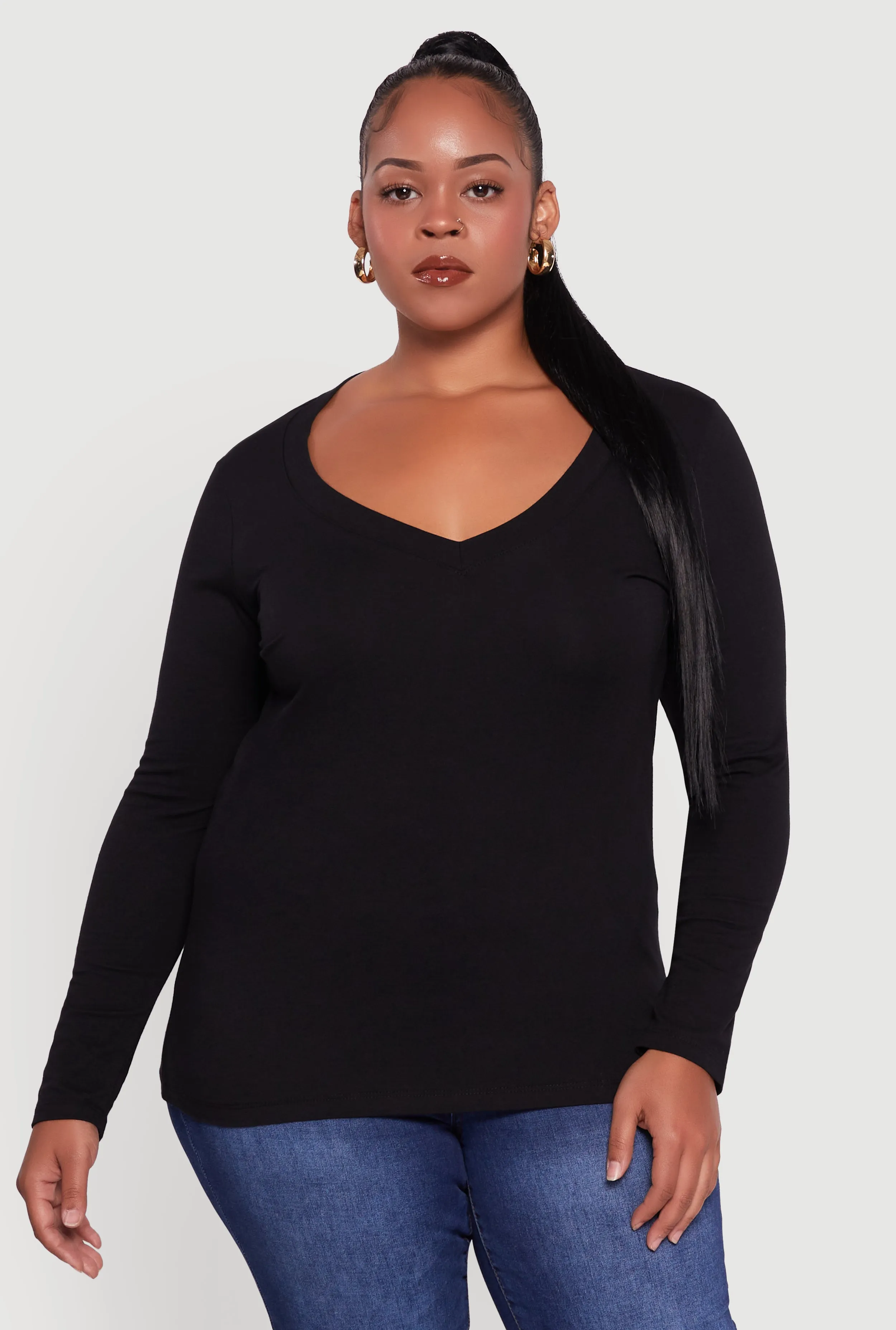 Plus Size Long Sleeve V-Neck Tee sold by Rainbow product image thumbnail 2