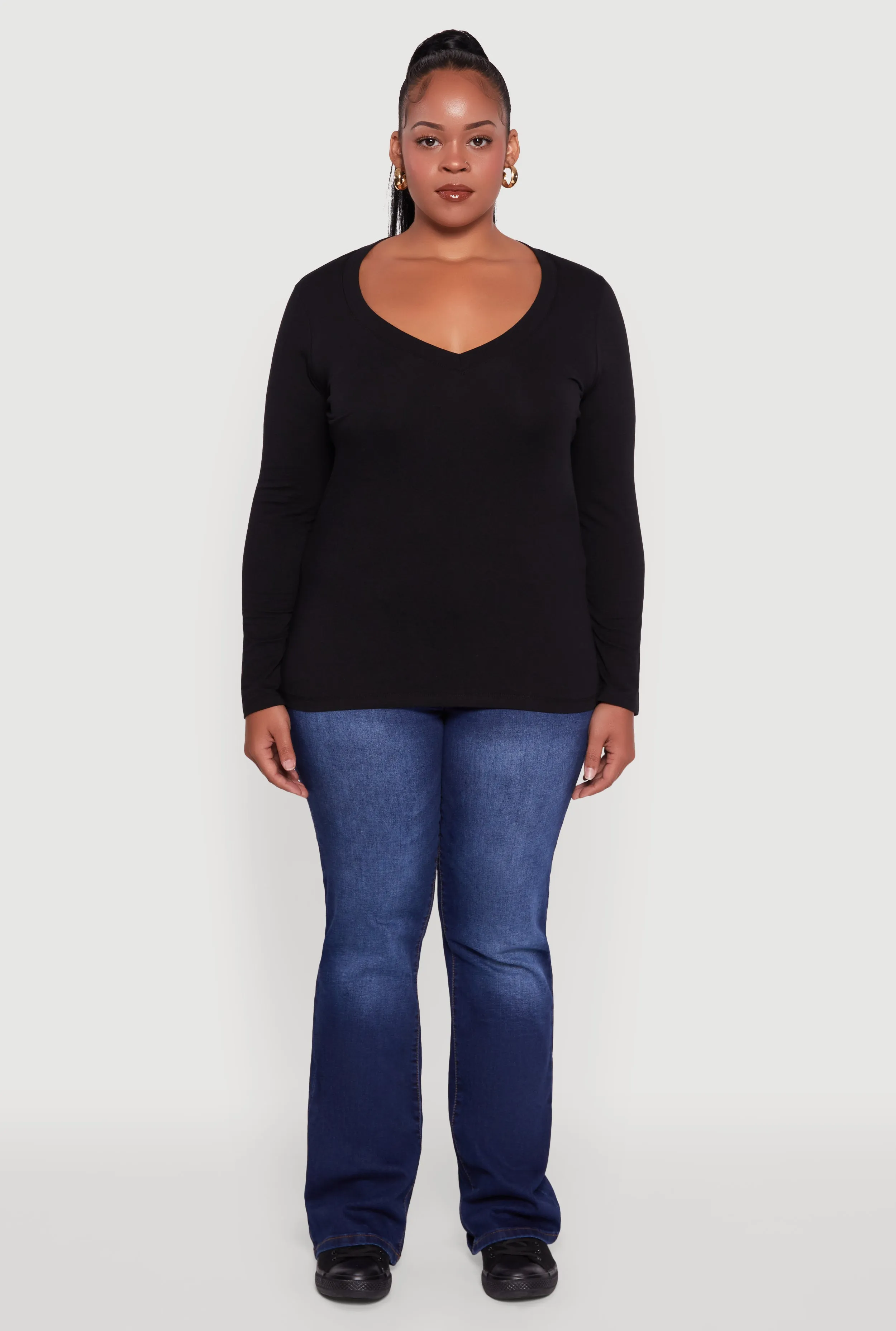 Plus Size Long Sleeve V-Neck Tee sold by Rainbow product image thumbnail 3