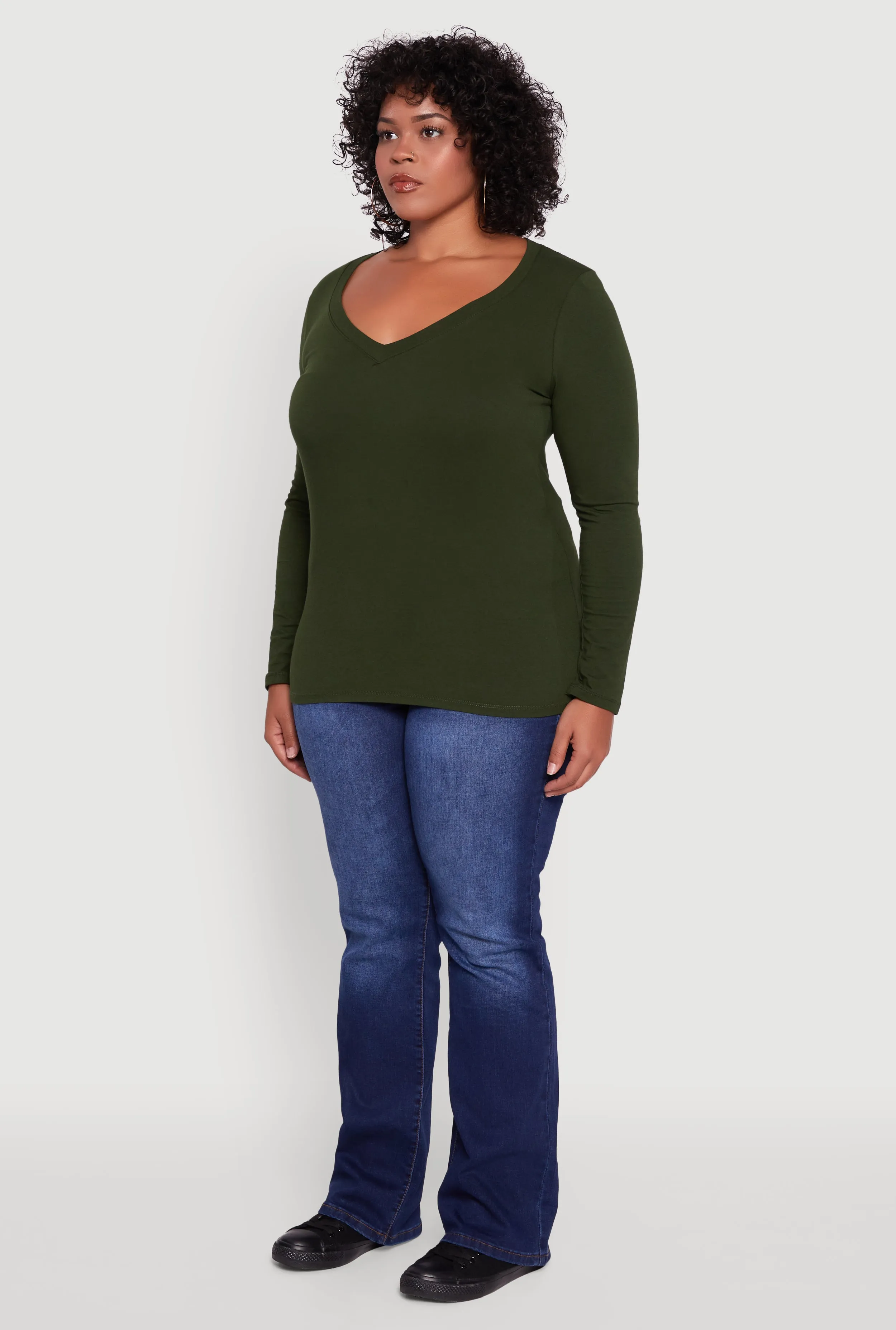 Plus Size Long Sleeve V-Neck Tee sold by Rainbow product image thumbnail 5