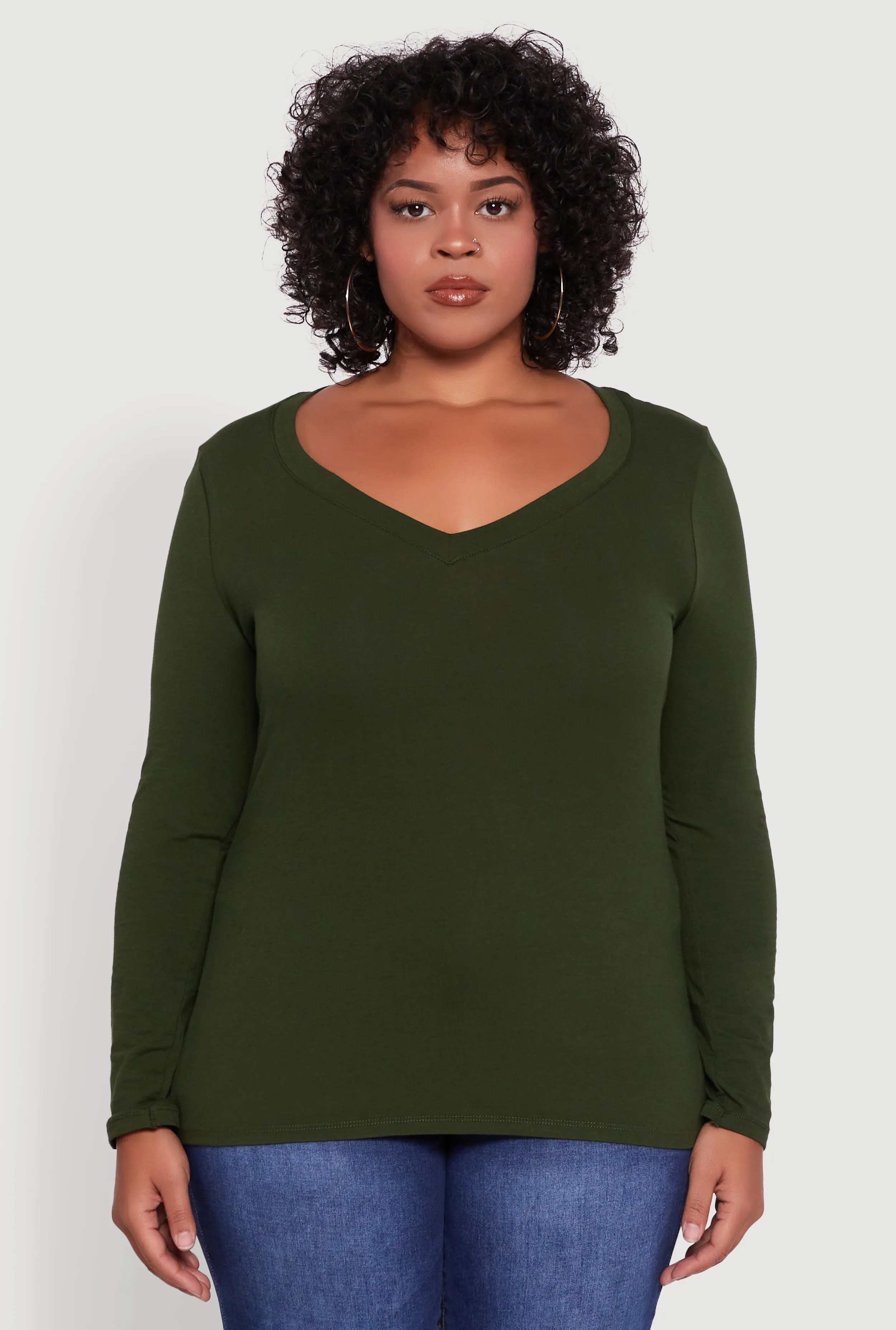 Plus Size Long Sleeve V-Neck Tee sold by Rainbow product image thumbnail 2
