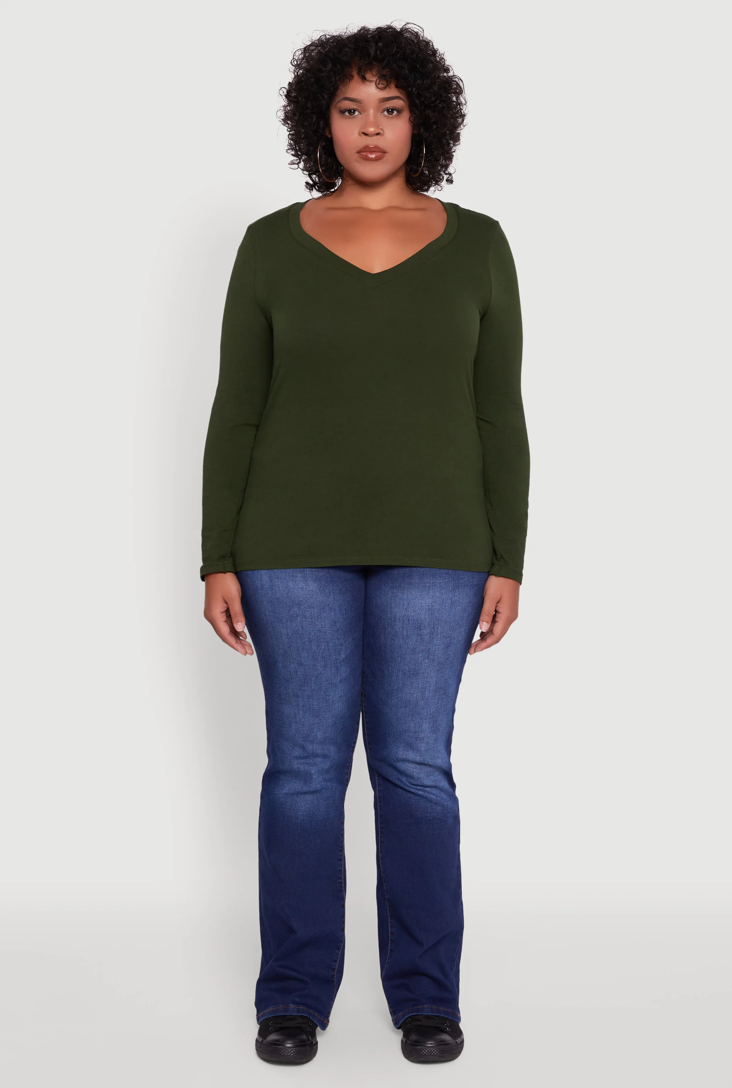 Plus Size Long Sleeve V-Neck Tee sold by Rainbow product image thumbnail 3