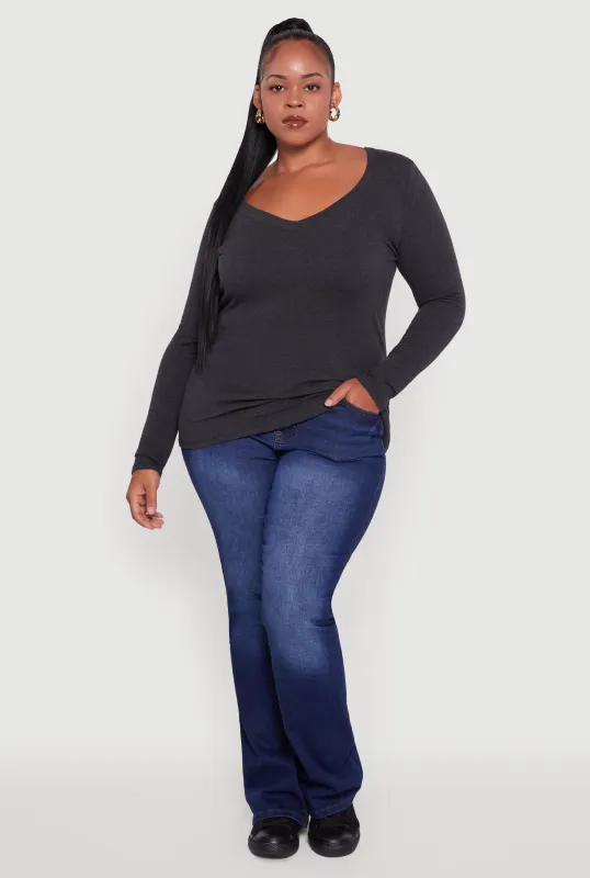 Plus Size Long Sleeve V-Neck Tee sold by Rainbow