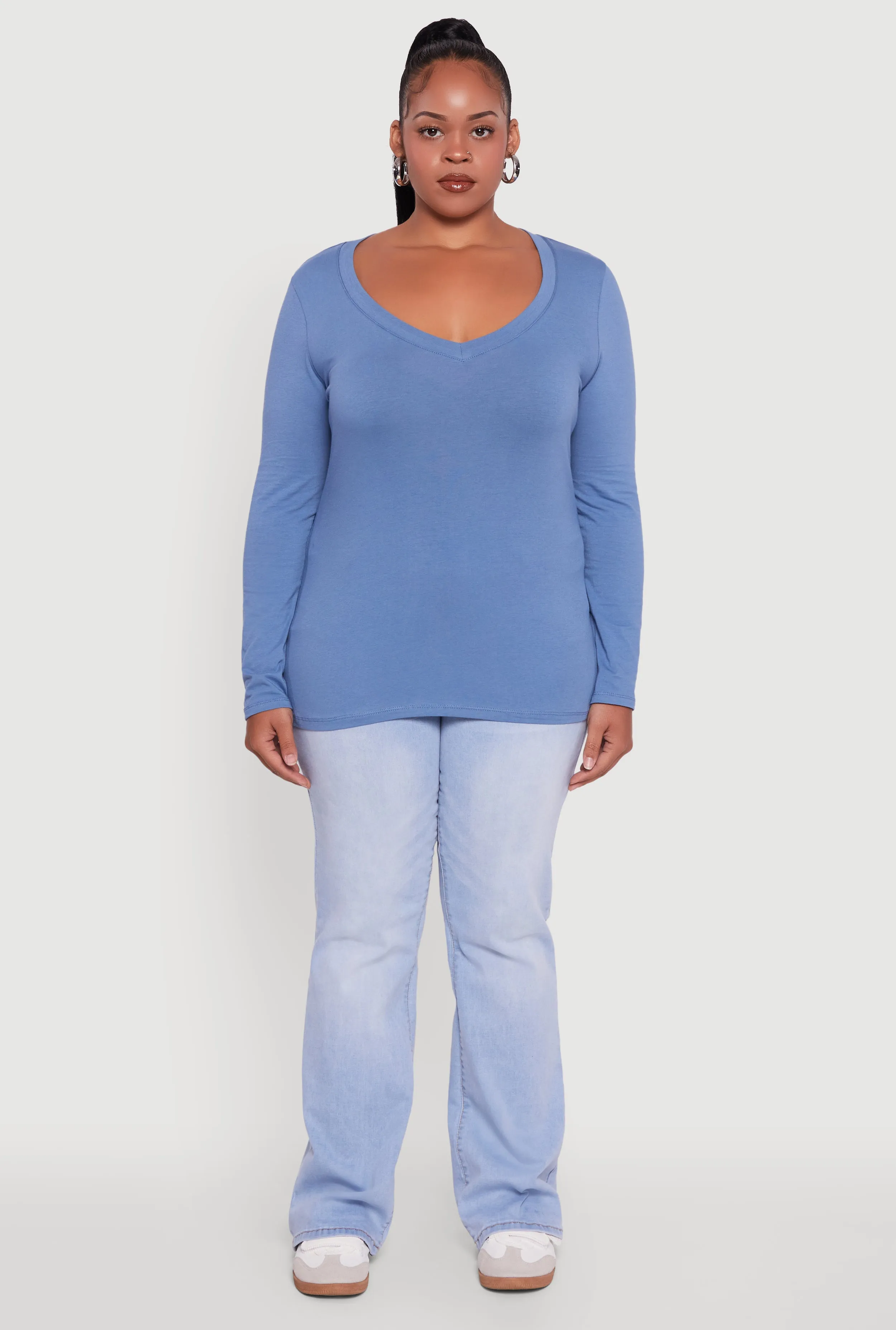Plus Size Long Sleeve V-Neck Tee sold by Rainbow product image thumbnail 3