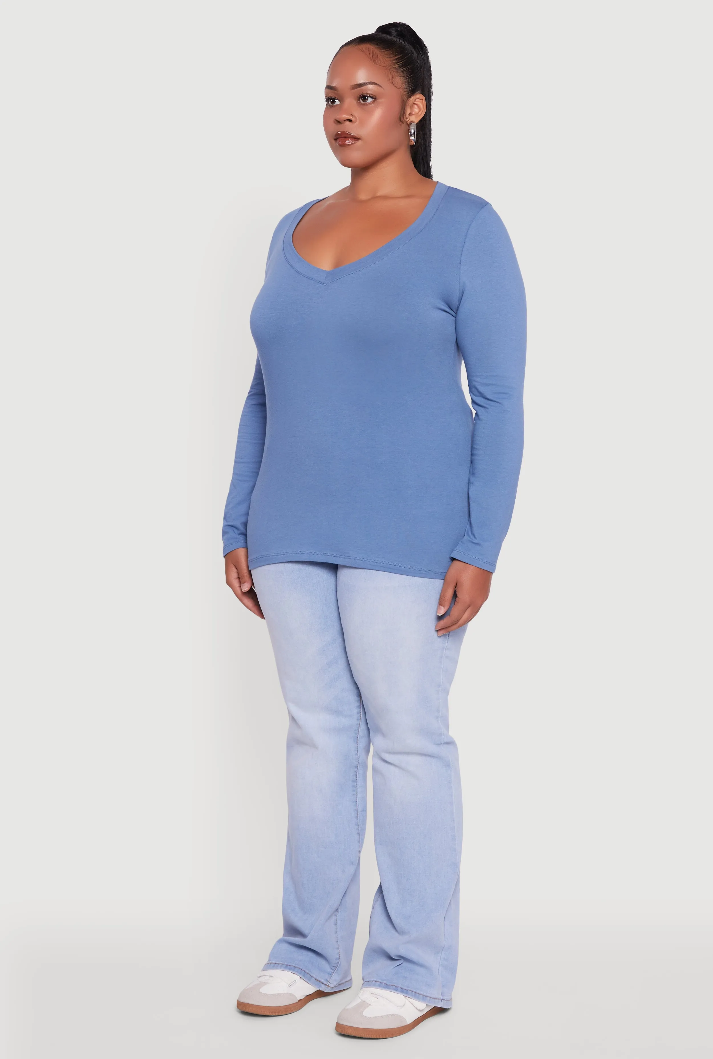 Plus Size Long Sleeve V-Neck Tee sold by Rainbow product image thumbnail 5