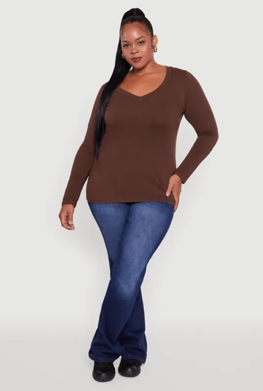 Plus Size Long Sleeve V-Neck Tee sold by Rainbow