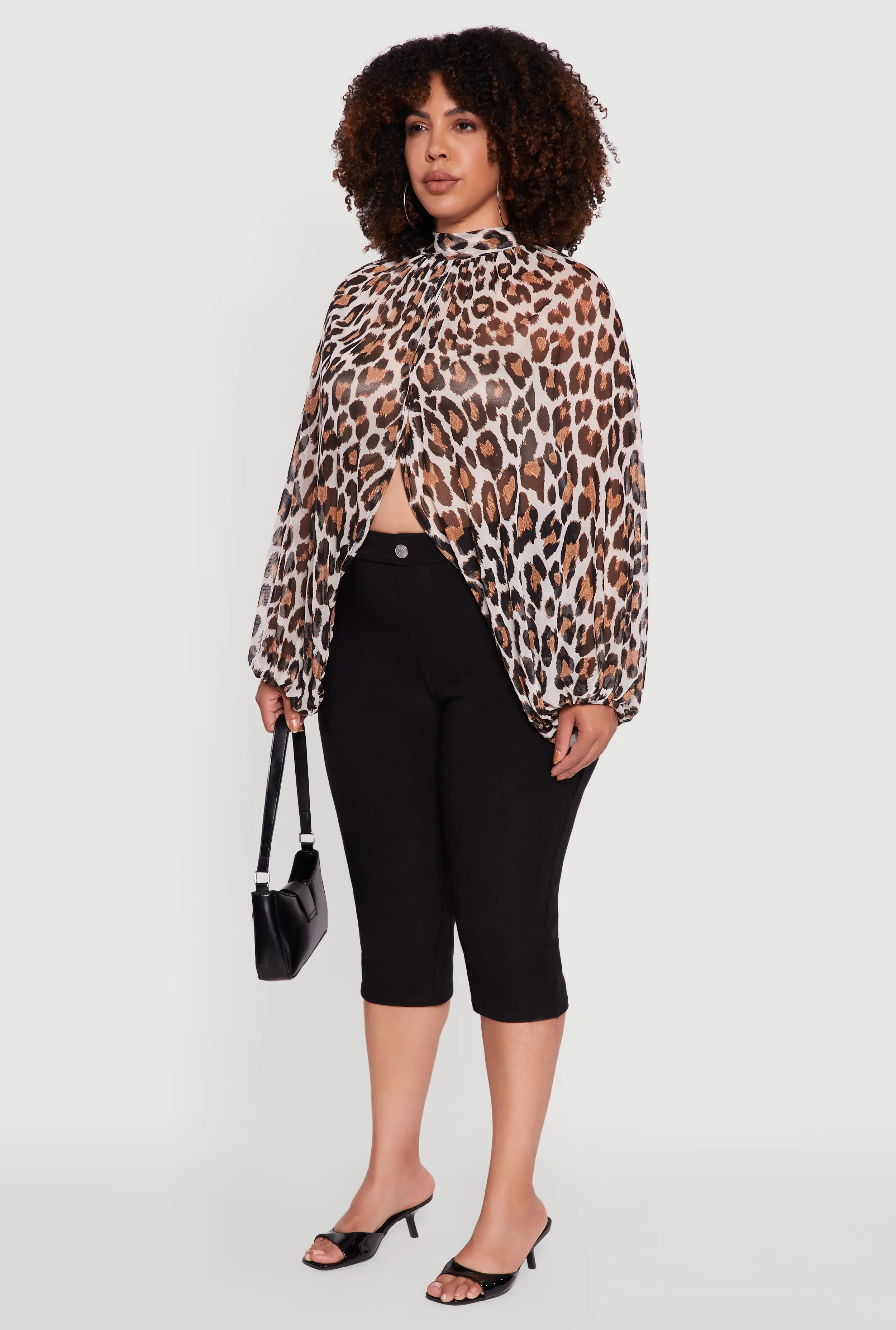 Plus Size Sheer Tie Front Animal Print Crop Top sold by Rainbow product image thumbnail 5