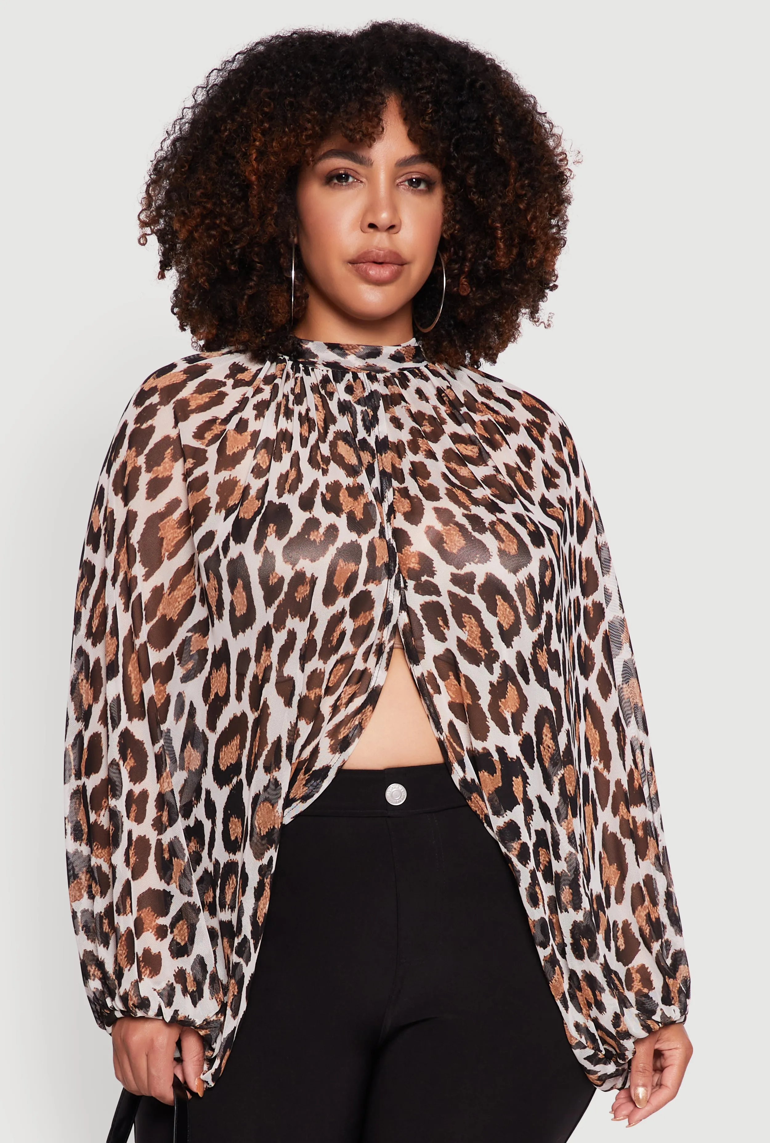 Plus Size Sheer Tie Front Animal Print Crop Top sold by Rainbow product image thumbnail 2