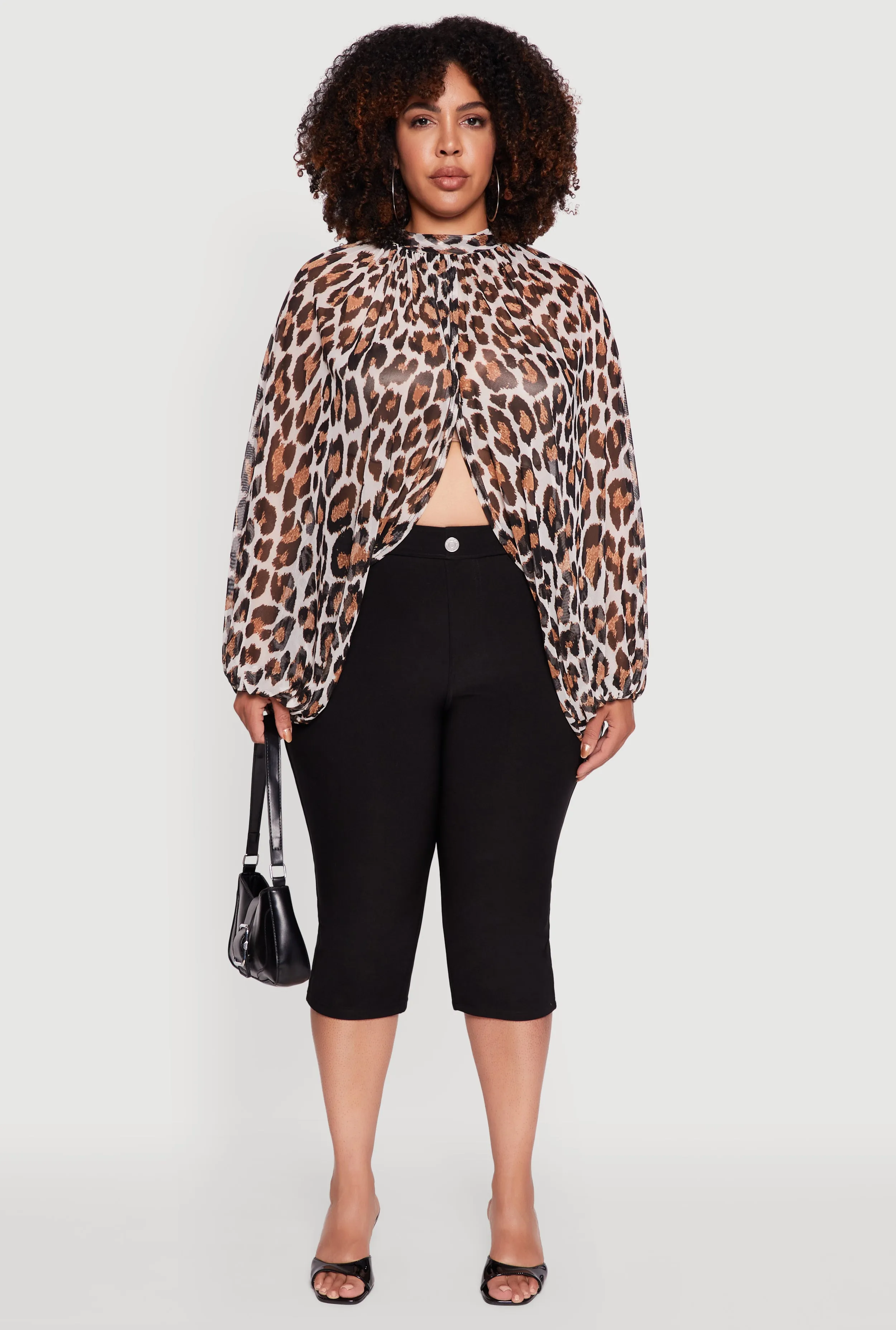 Plus Size Sheer Tie Front Animal Print Crop Top sold by Rainbow product image thumbnail 3
