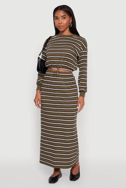 Striped Toggle Drawstring Waist Slit Back Maxi Skirt sold by Rainbow
