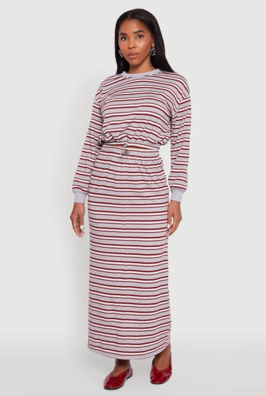Striped Toggle Drawstring Waist Slit Back Maxi Skirt sold by Rainbow