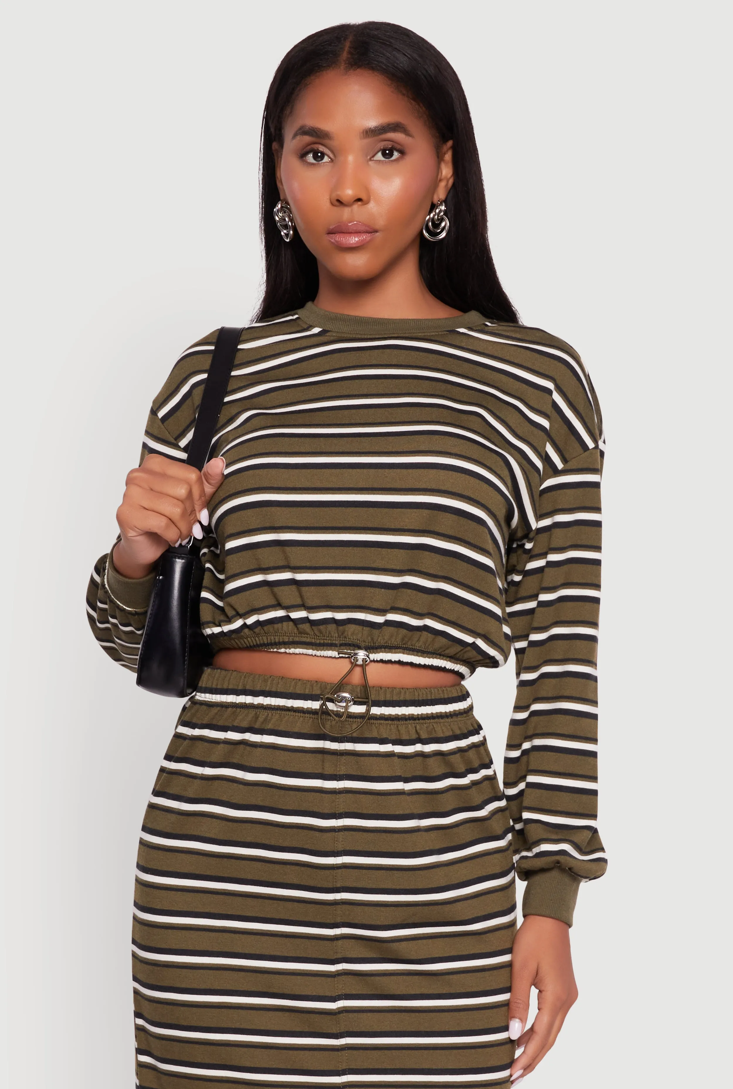 Striped Cropped Toggle Drawstring Hem Sweatshirt sold by Rainbow product image thumbnail 3