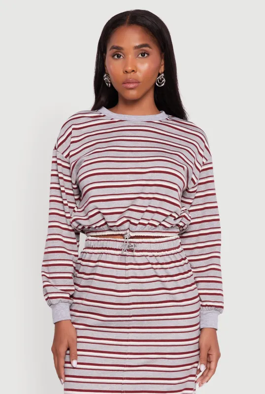 Striped Cropped Toggle Drawstring Hem Sweatshirt sold by Rainbow