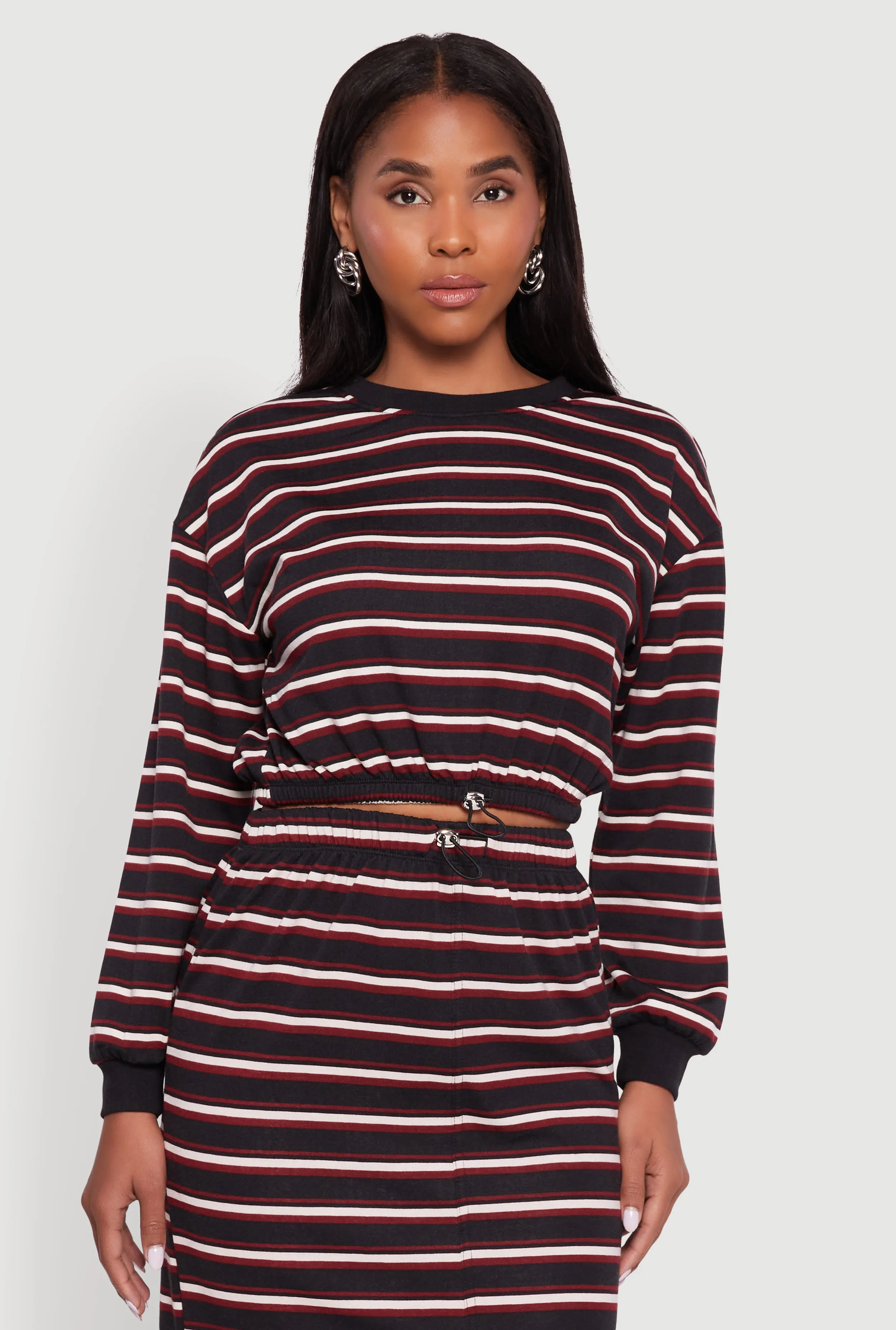 Striped Cropped Toggle Drawstring Hem Sweatshirt sold by Rainbow product image thumbnail 2