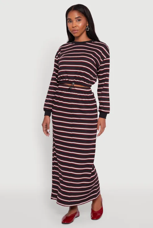 Striped Toggle Drawstring Waist Slit Back Maxi Skirt sold by Rainbow
